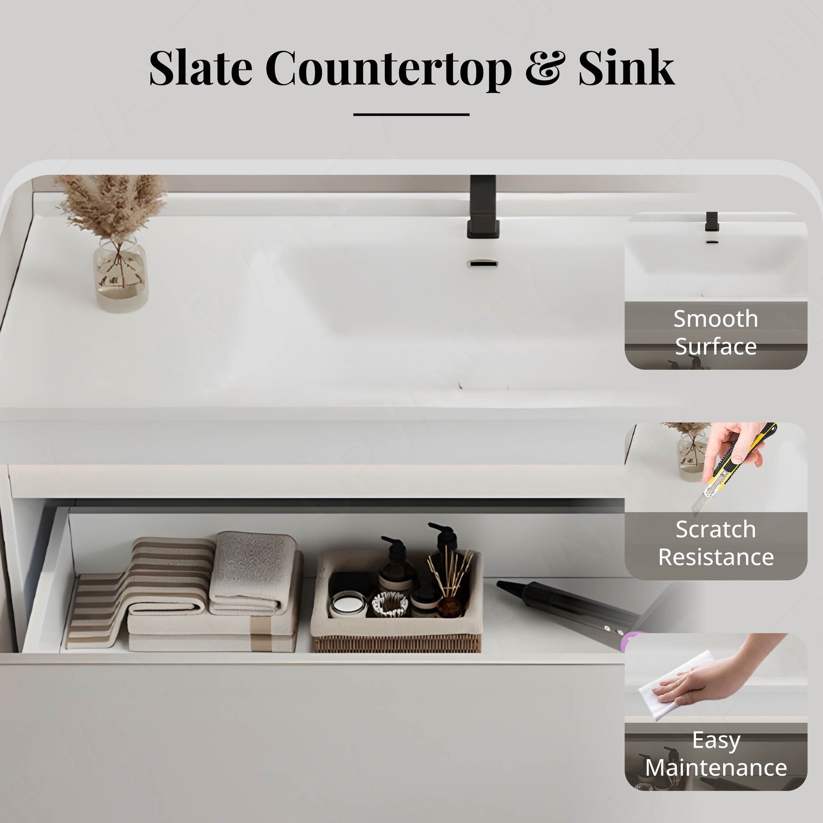 Elegant Bath Vanity Set, Beige, Glass Door, 36"- 60", Single, Floating, Sensor Light, Smart LED Mirror, Side Cabinet