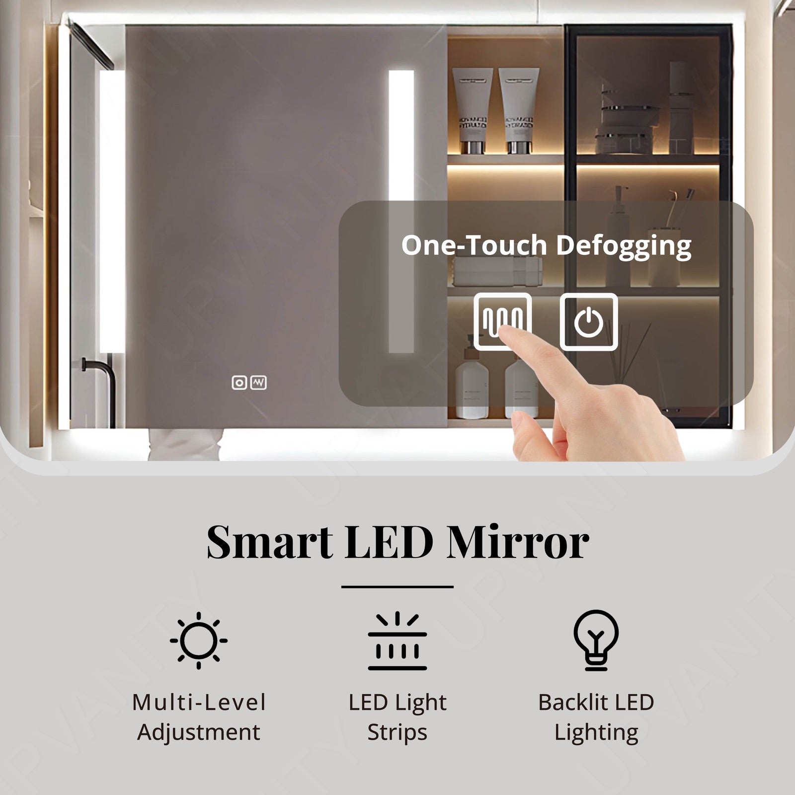 Elegant Bath Vanity Set, Beige, Glass Door, 36"- 60", Single, Floating, Sensor Light, Smart LED Mirror, Side Cabinet