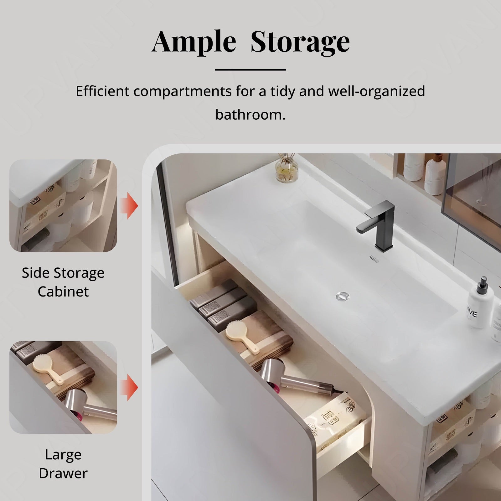 Elegant Bath Vanity Set, Beige, Glass Door, 36"- 60", Single, Floating, Sensor Light, Smart LED Mirror, Side Cabinet