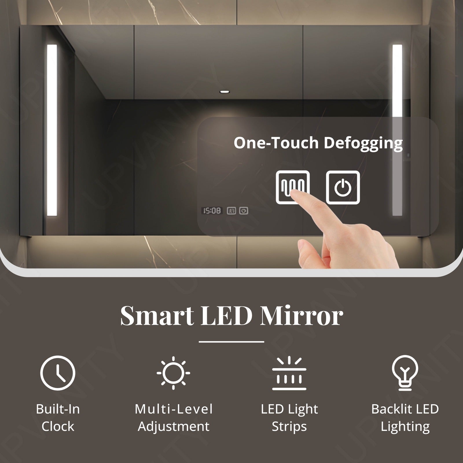 Elegant Bath Vanity Set, Black, Black Slate Top, 36"- 68", Single, Floating, Smart LED Mirror, Rear Cabinet