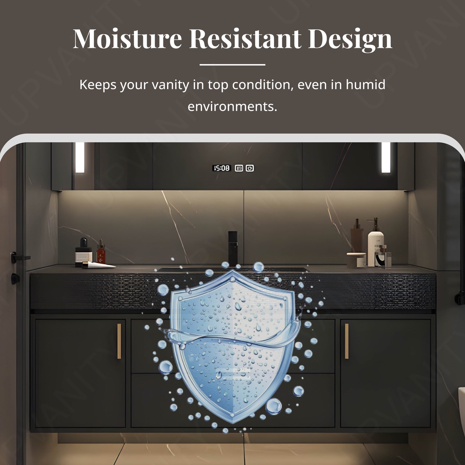 Elegant Bath Vanity Set, Black, Black Slate Top, 36"- 68", Single, Floating, Smart LED Mirror, Rear Cabinet