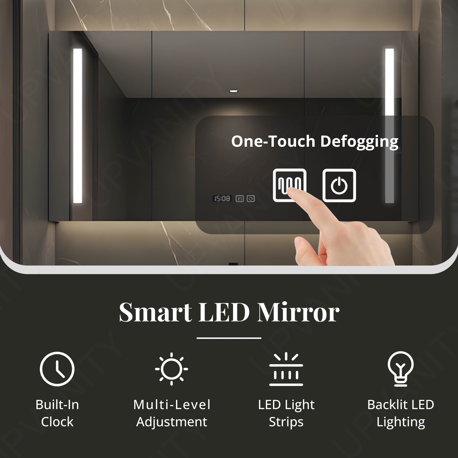 Elegant Bath Vanity Set, Black, Black Slate Top, 40"- 68", Single, Floating, Smart LED Mirror, Rear Cabinet