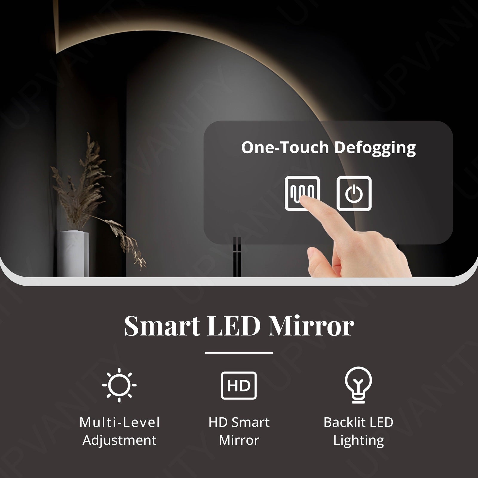 Elegant Bath Vanity Set, Black, Hidden Storage, 40"- 60", Single, Floating, Round Smart LED Mirror