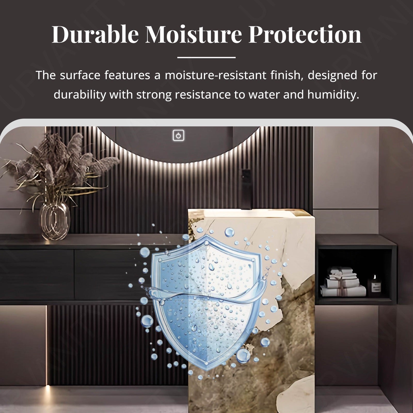 Elegant Bath Vanity Set, Black, Textured Column, 52"- 72", Single, Freestanding, Round Smart LED Mirror