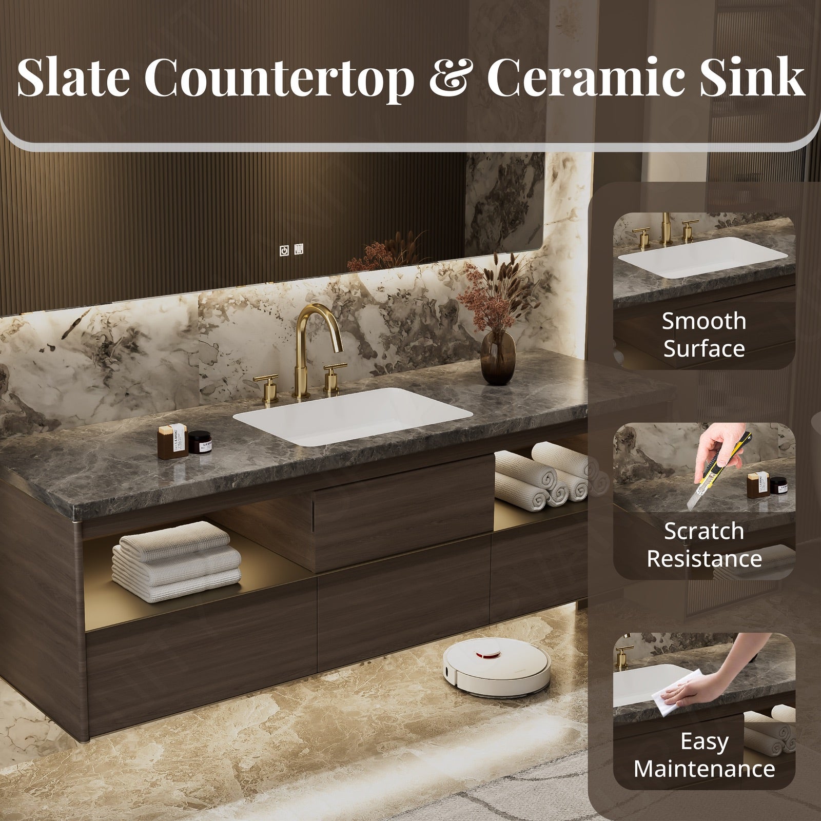 Elegant Bath Vanity Set, Brown, Warm Walnut, 56