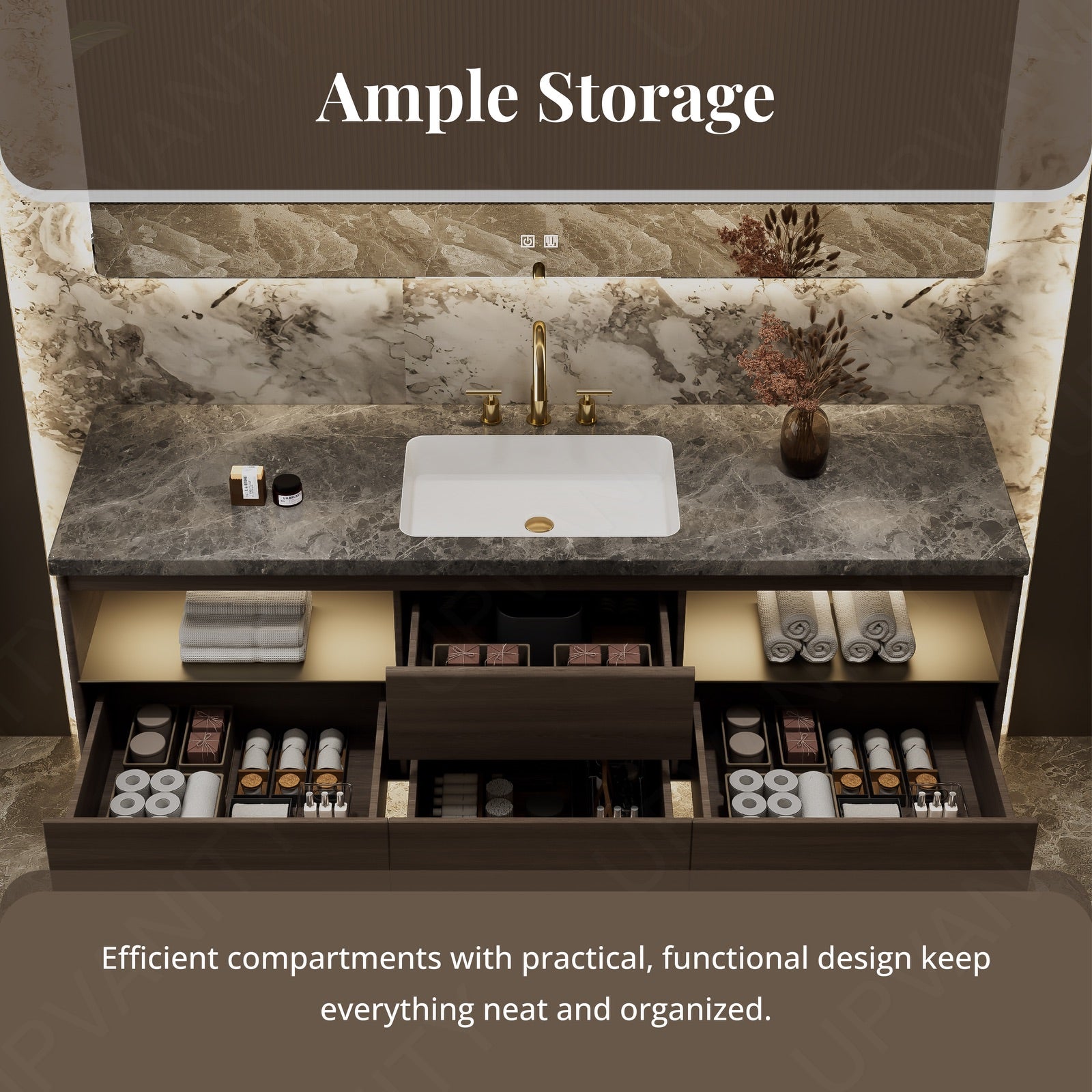 Elegant Bath Vanity Set, Brown, Warm Walnut, 56