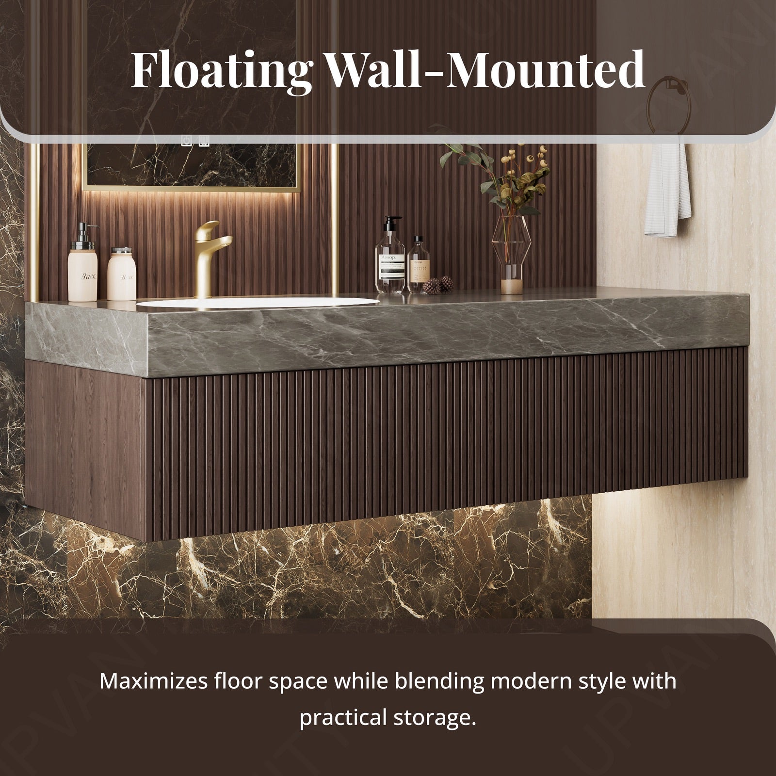 Elegant Bath Vanity Set, Natural Walnut, 56