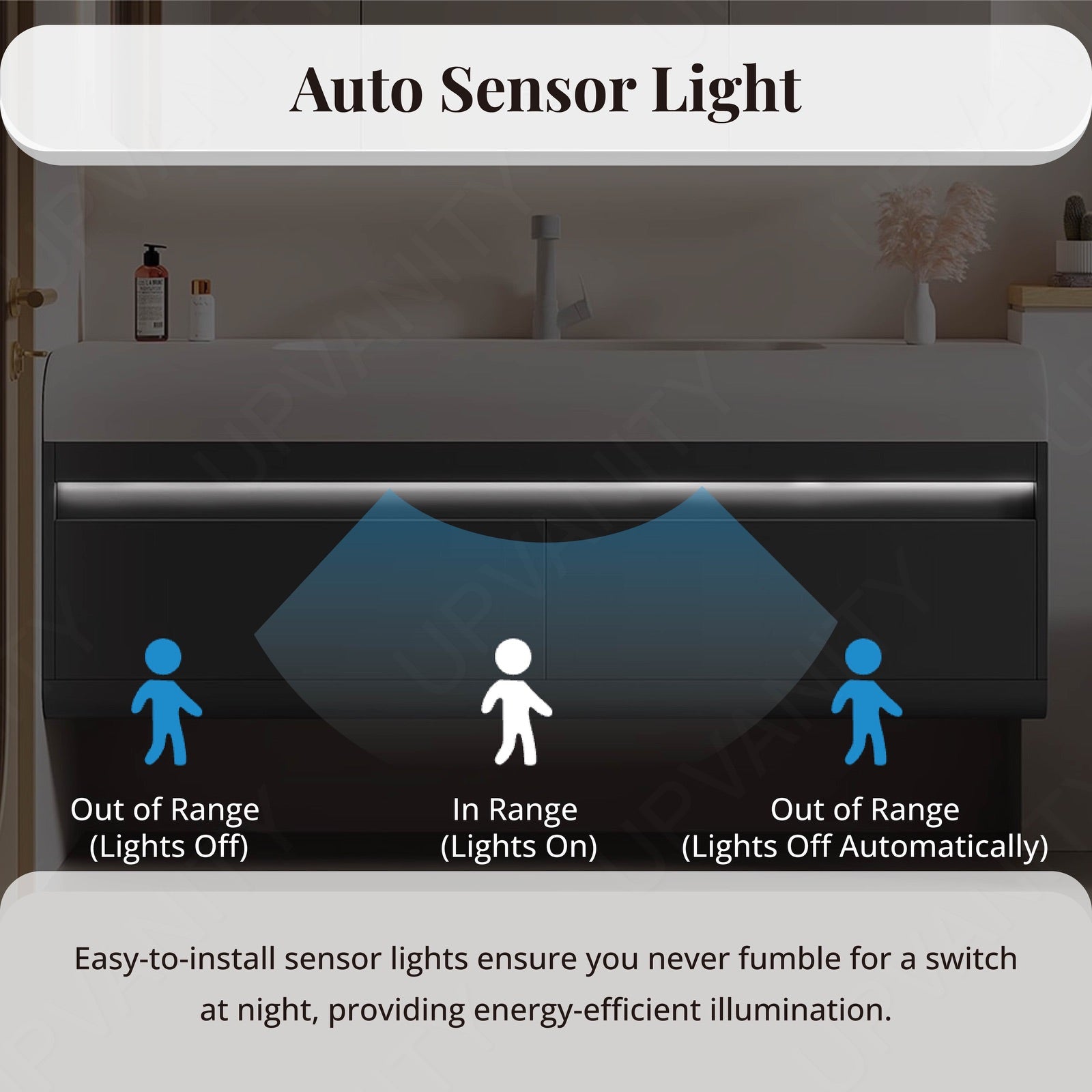 Elegant Bath Vanity Set, Gray, Rounded Edge, 36"- 60", Single, Floating, Sensor Light, Smart LED Mirror, Rear Cabinet