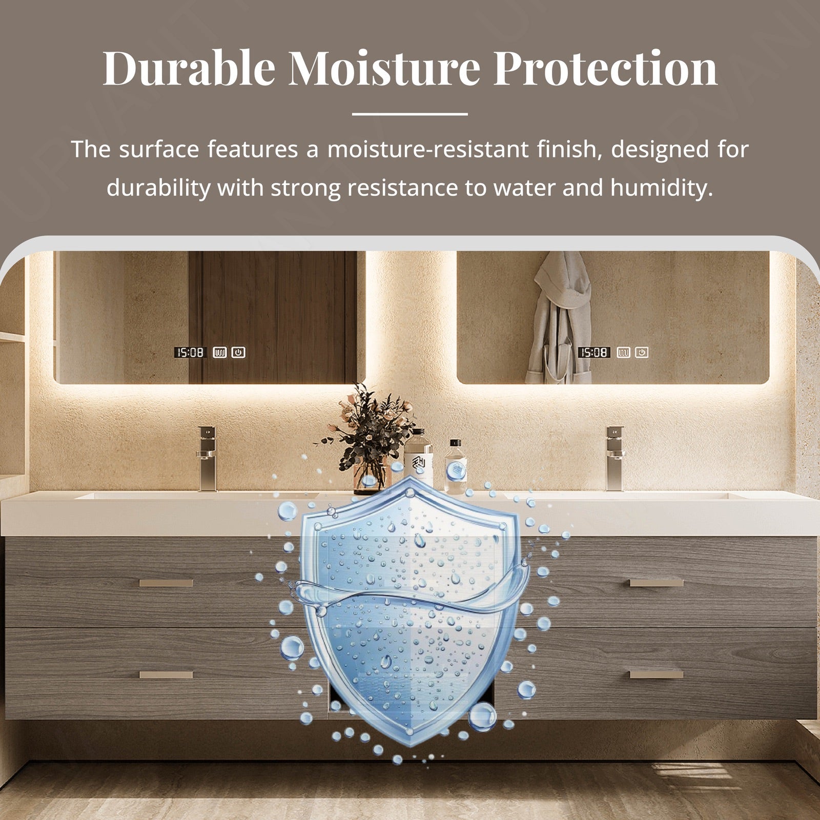 Elegant Bath Vanity Set, Gray, Warm Walnut, 56"- 78", Double, Floating, Dual Smart LED Mirror