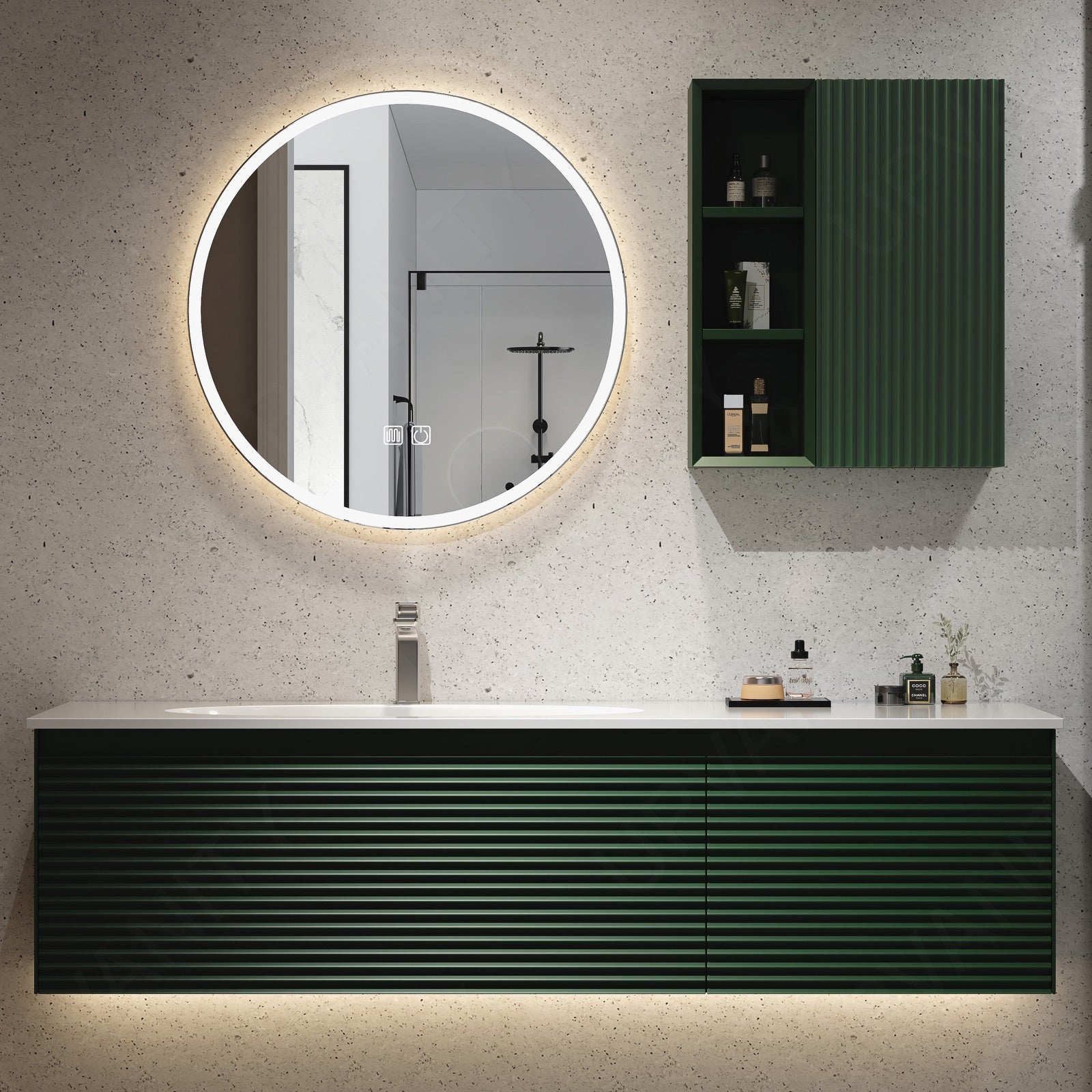 Modern Bath Vanity Set, Green, Split White Top, 36