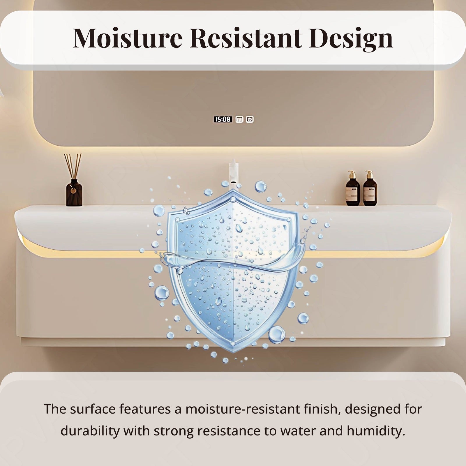 Elegant Bath Vanity Set, White, Rounded Edge, 36"- 60", Single, Floating, Sensor Light, Smart LED Mirror