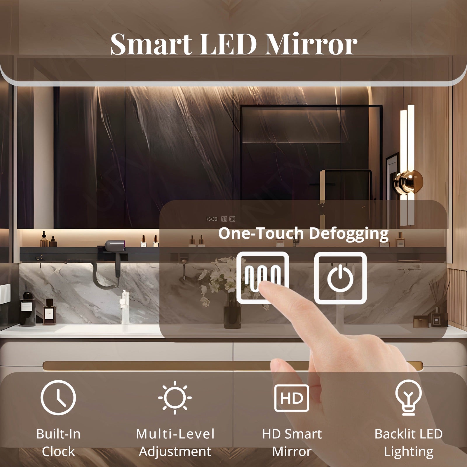 Elegant Bath Vanity Set, White, Rounded Edge, 48"- 78", Single, Floating, Smart LED Mirror, Rear Cabinet, Storage Rack