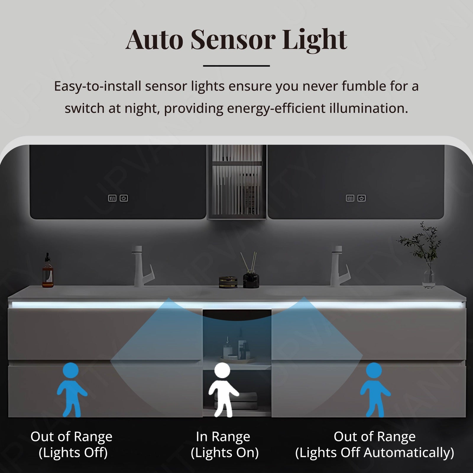Elegant Bath Vanity Set, White, Sensor Light, 52"- 78", Double, Floating, Dual Smart LED Mirror, Side Cabinet