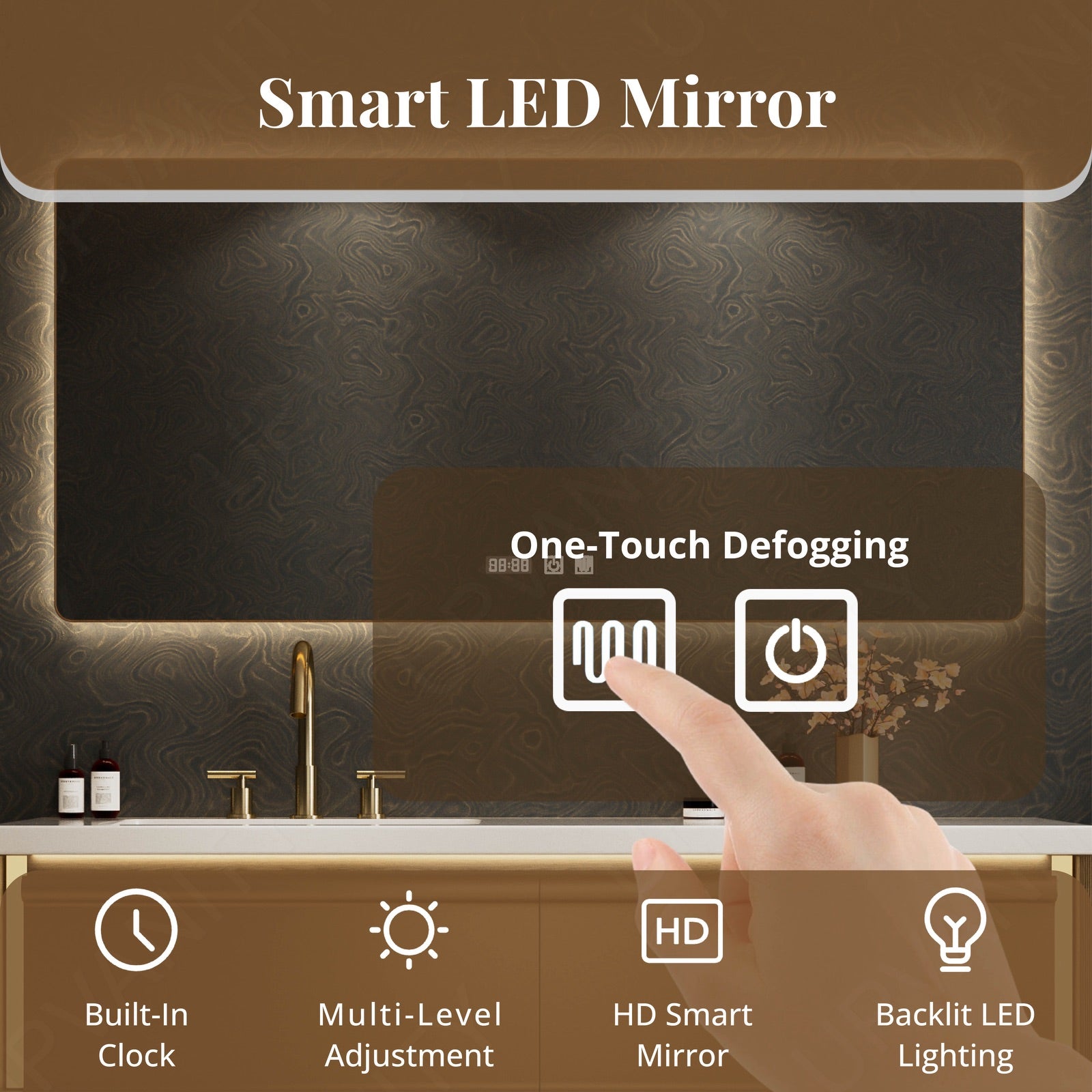 Luxury Bath Vanity Set, Gold, White Slate Top, 44"-64", Single, Floatig, Rectangular Smart LED Mirror, Sensor Light