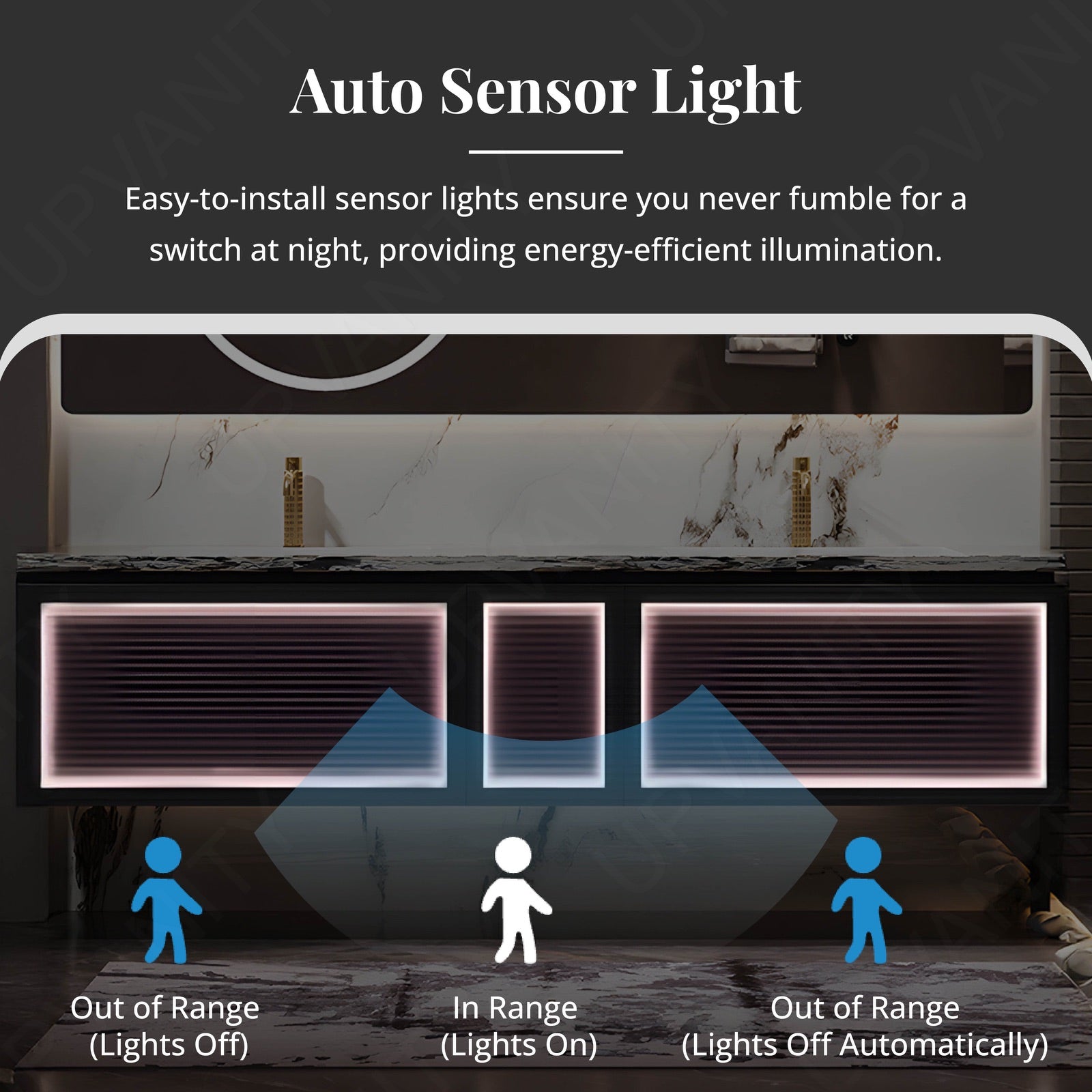 Luxury Bath Vanity Set, Purple, Marble Textured Top, 56"-78", Double, Floating, Striped Panel, Smart LED Mirror, Sensor Light