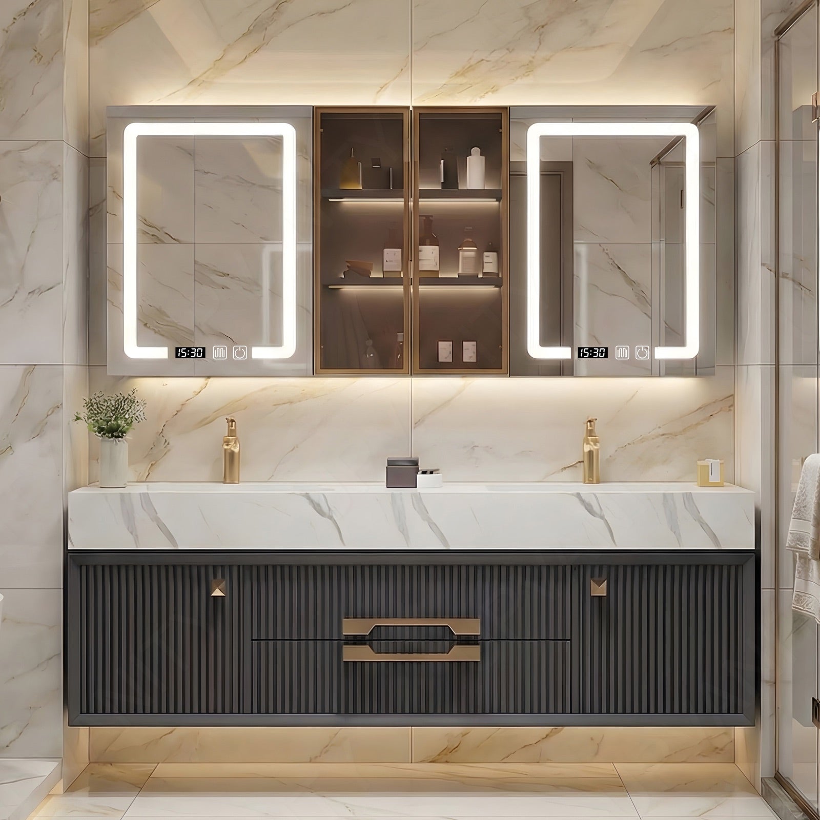 Split Vanity Elegant Bath Vanity Set, Natural, Split White Top, 52