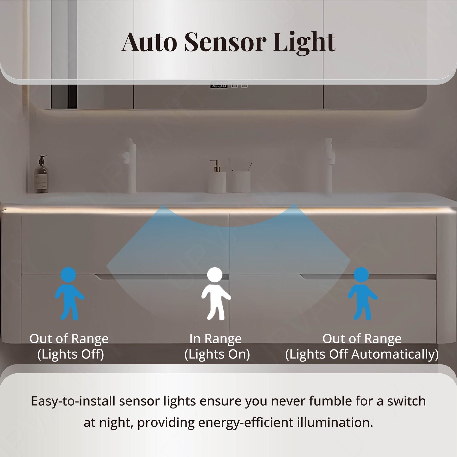 Modern Bath Vanity Set, Beige, Rounded Edge, 52"- 78", Double, Floating, Sensor Light, Smart LED Mirror, Rear Cabinet