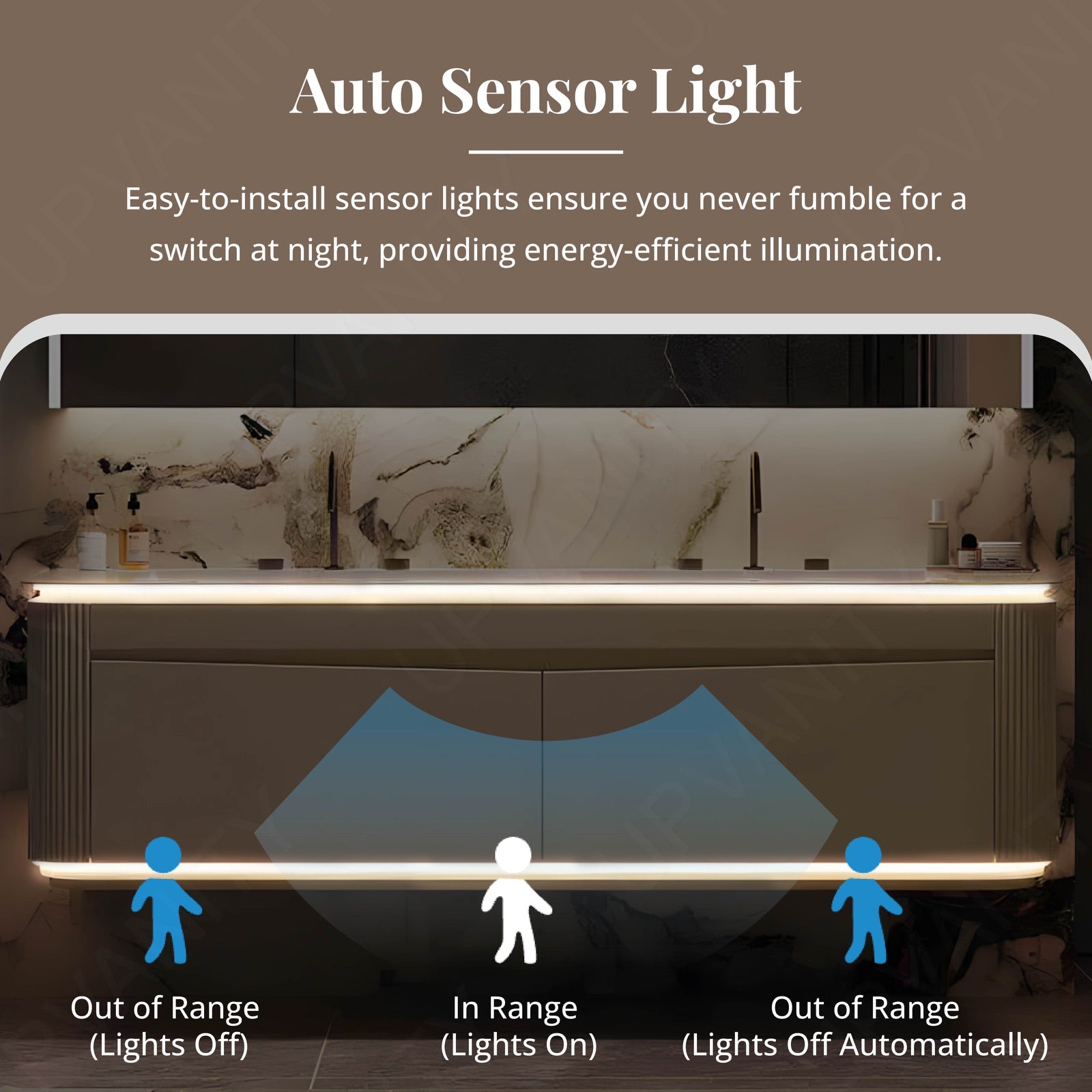 Modern Bath Vanity Set, Beige, Wedge Panel, 52"- 78", Double, Floating, Sensor Light, Smart LED Mirror, Rear Cabinet