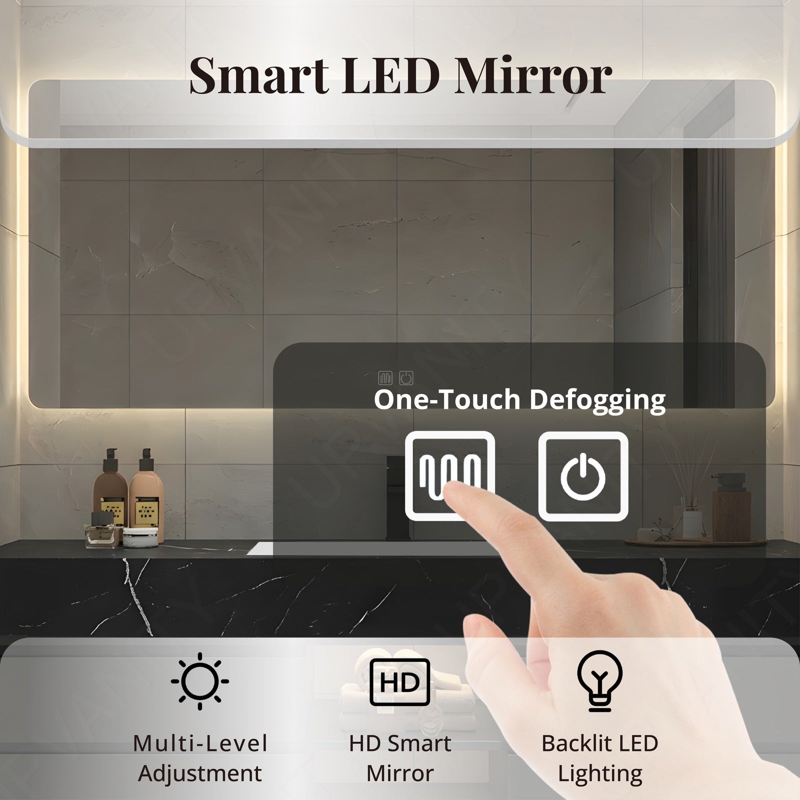 Modern Bath Vanity Set, Black, Black Slate Top, 48"-64", Single, Floating, Open Storage, Smart LED Mirror