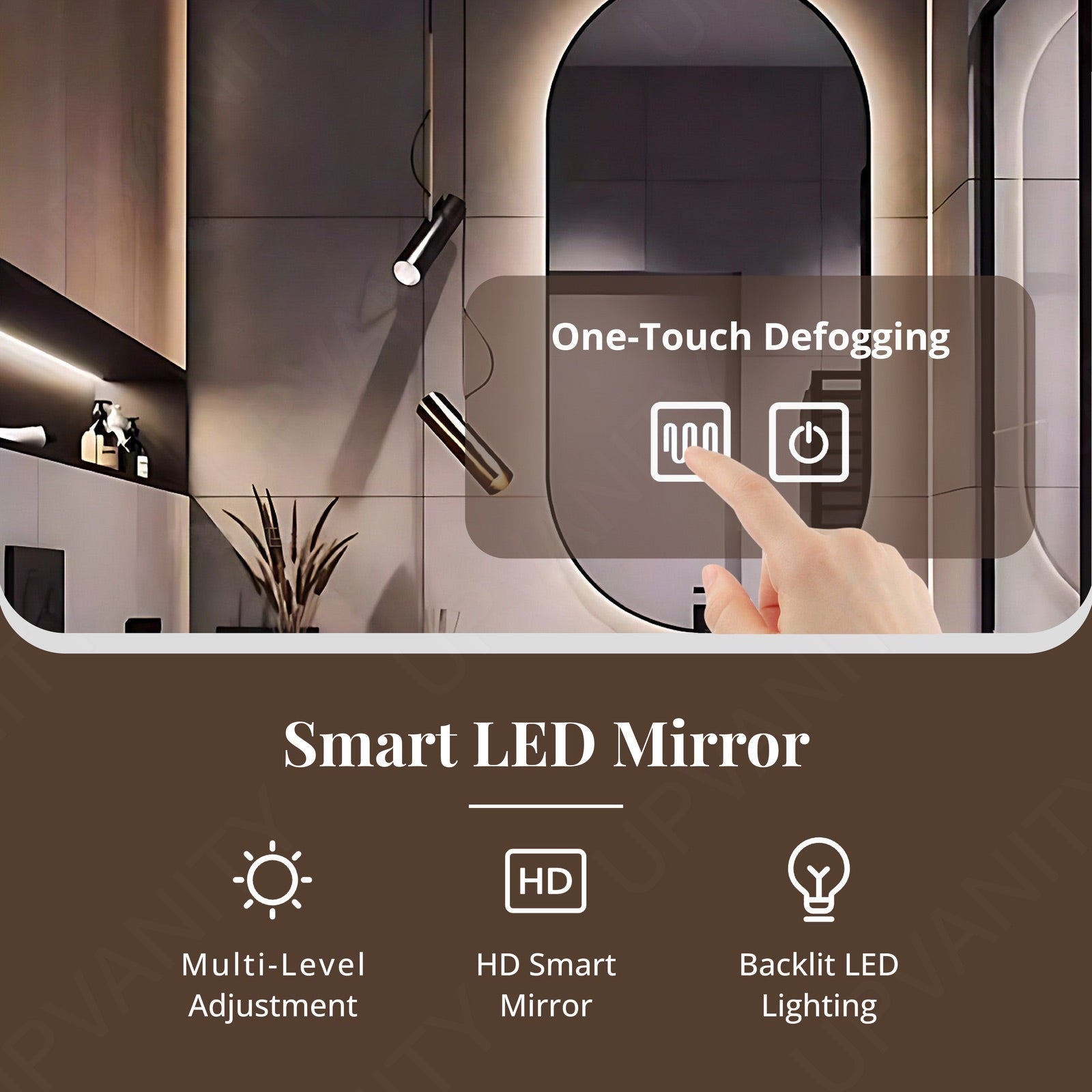 Modern Bath Vanity Set, Black, Natural Solid Wood Top, 40"- 64", Single Vessel Sink, Floating, Oval Smart LED Mirror