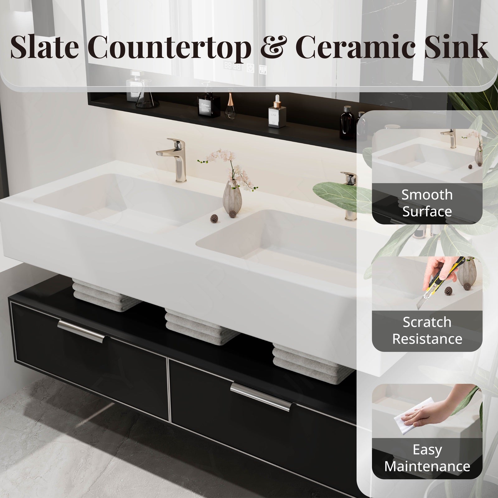 Modern Bath Vanity Set, Beige, Striped Panel, 52