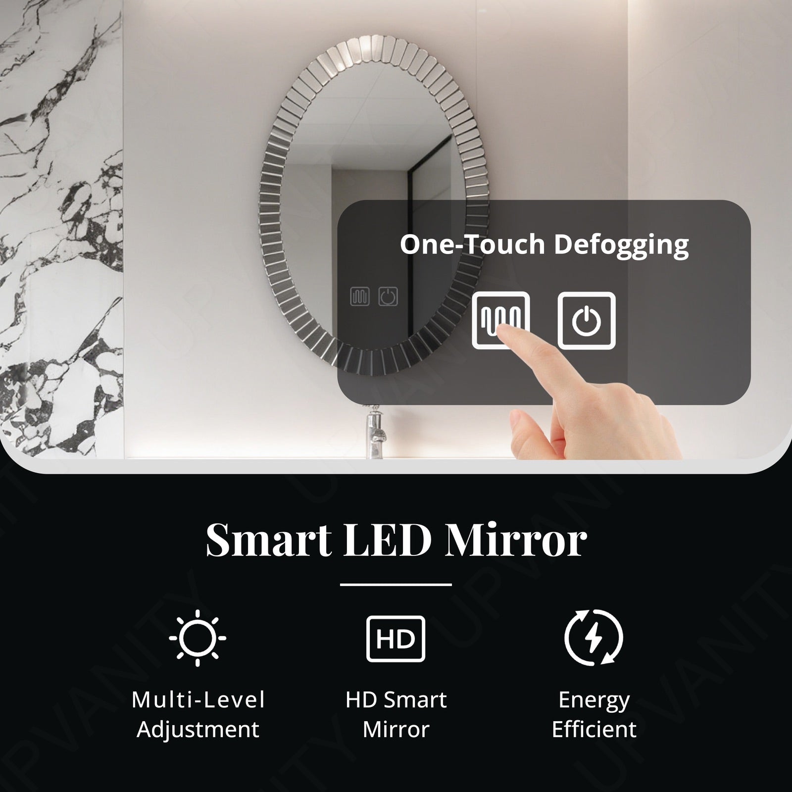 Modern Bath Vanity Set, Black, Square Panel, 40"- 60", Single, Floating, Aesthetic, Oval Smart LED Mirror