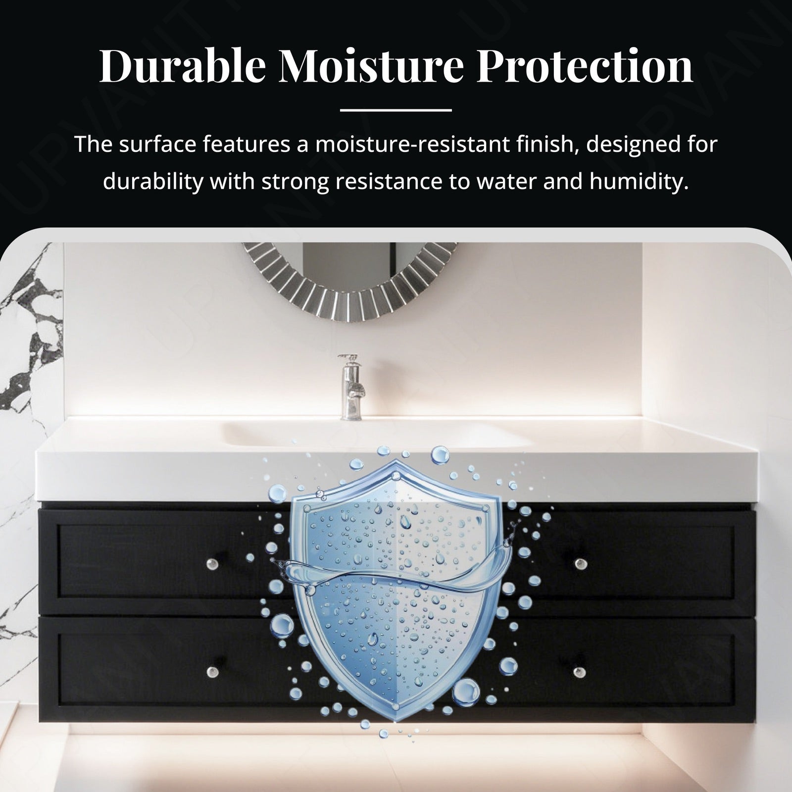Modern Bath Vanity Set, Black, Square Panel, 40"- 60", Single, Floating, Aesthetic, Oval Smart LED Mirror