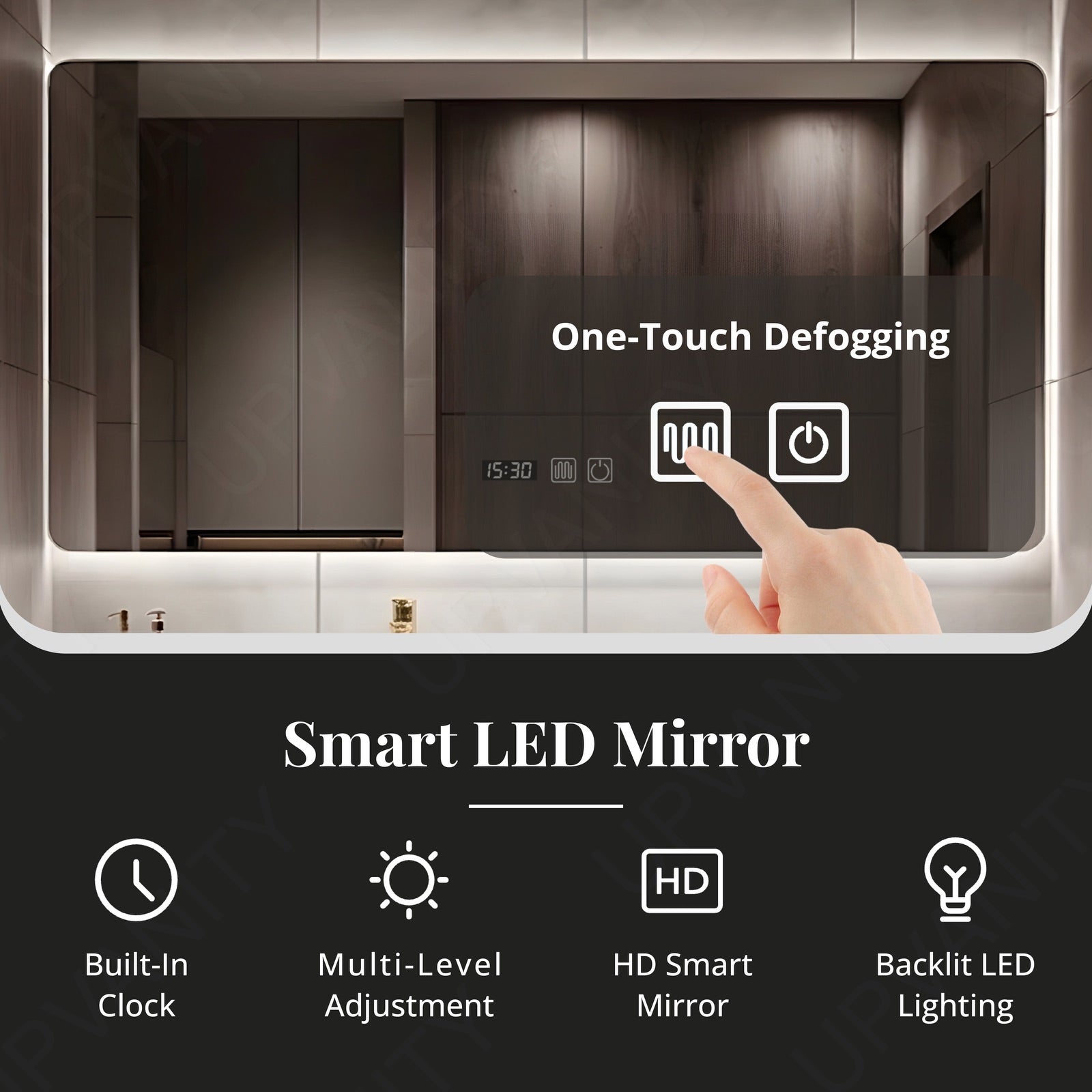 Modern Bath Vanity Set, Black, White Slate Top, Glass Door, 48"- 64", Single, Floating, Smart LED Mirror