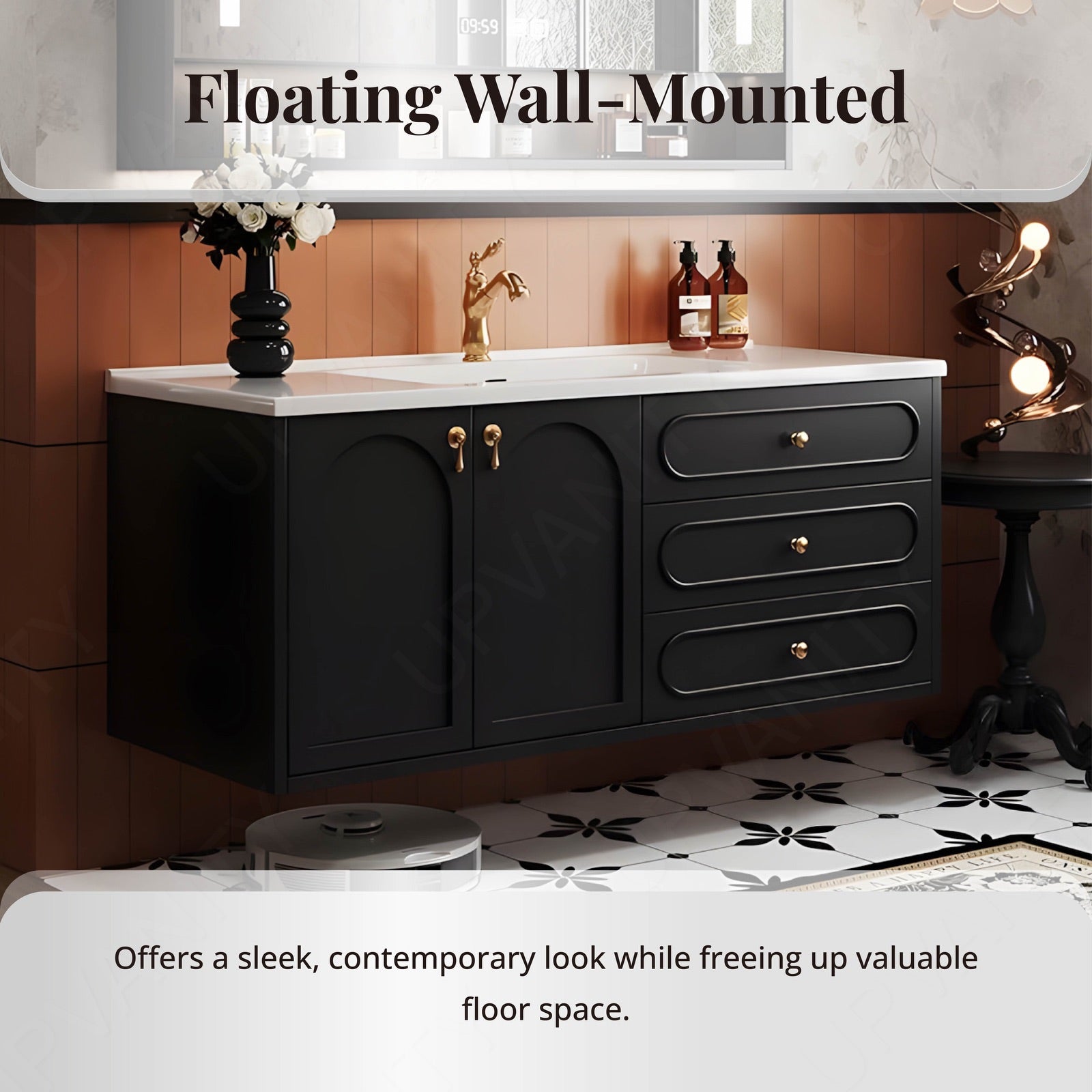 Split Vanity Modern Bath Vanity Set, Black, Split Black Top, 32