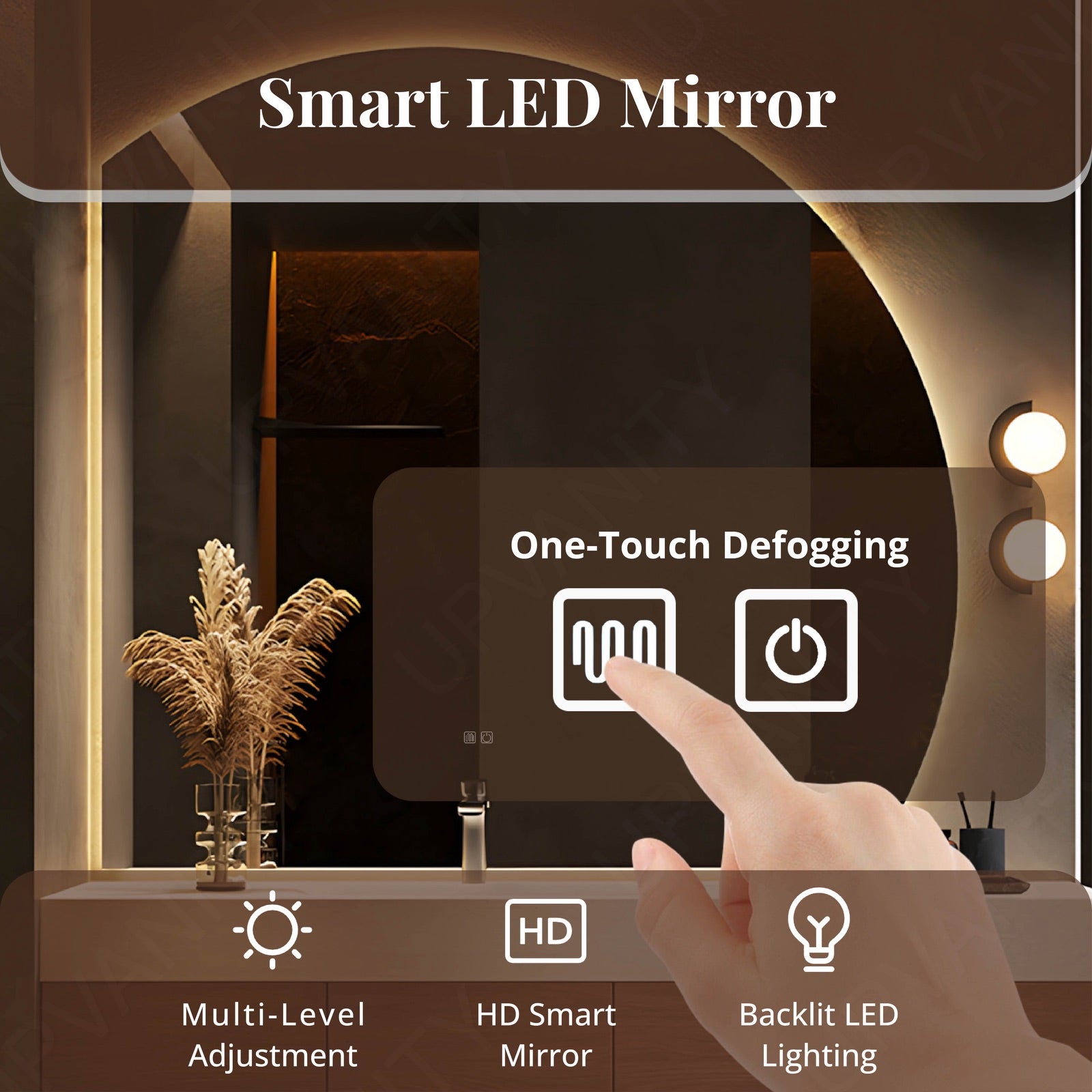 Modern Bath Vanity Set, Brown, Joint White Top, Pedestal Column, 52"-78", Single, Freestanding, Irregular Smart LED Mirror