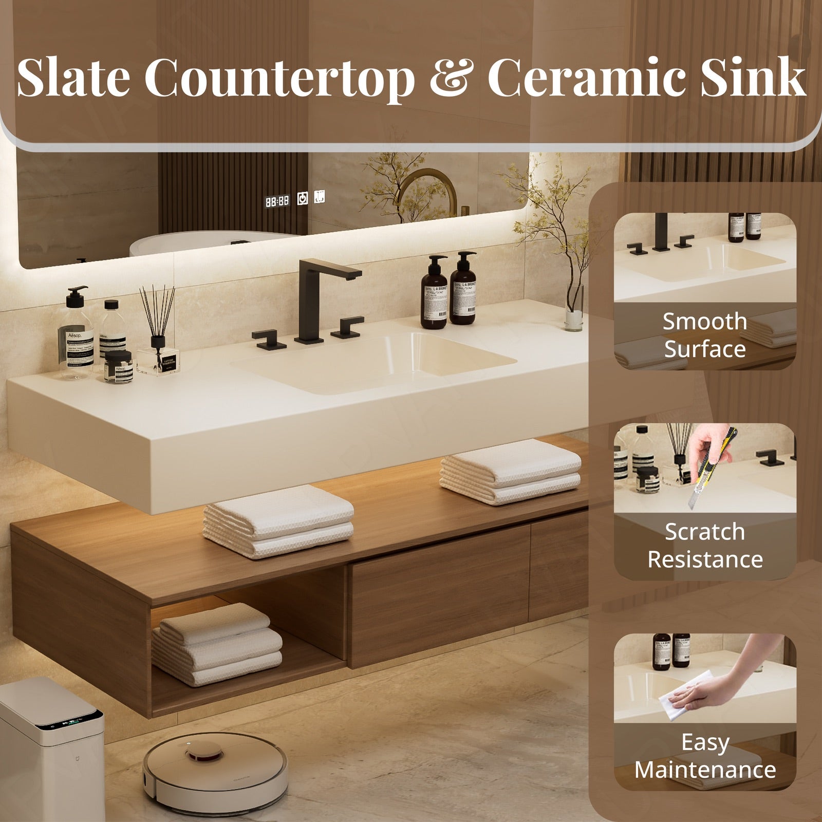 Modern Bath Vanity Set, White, Open Storage, 32