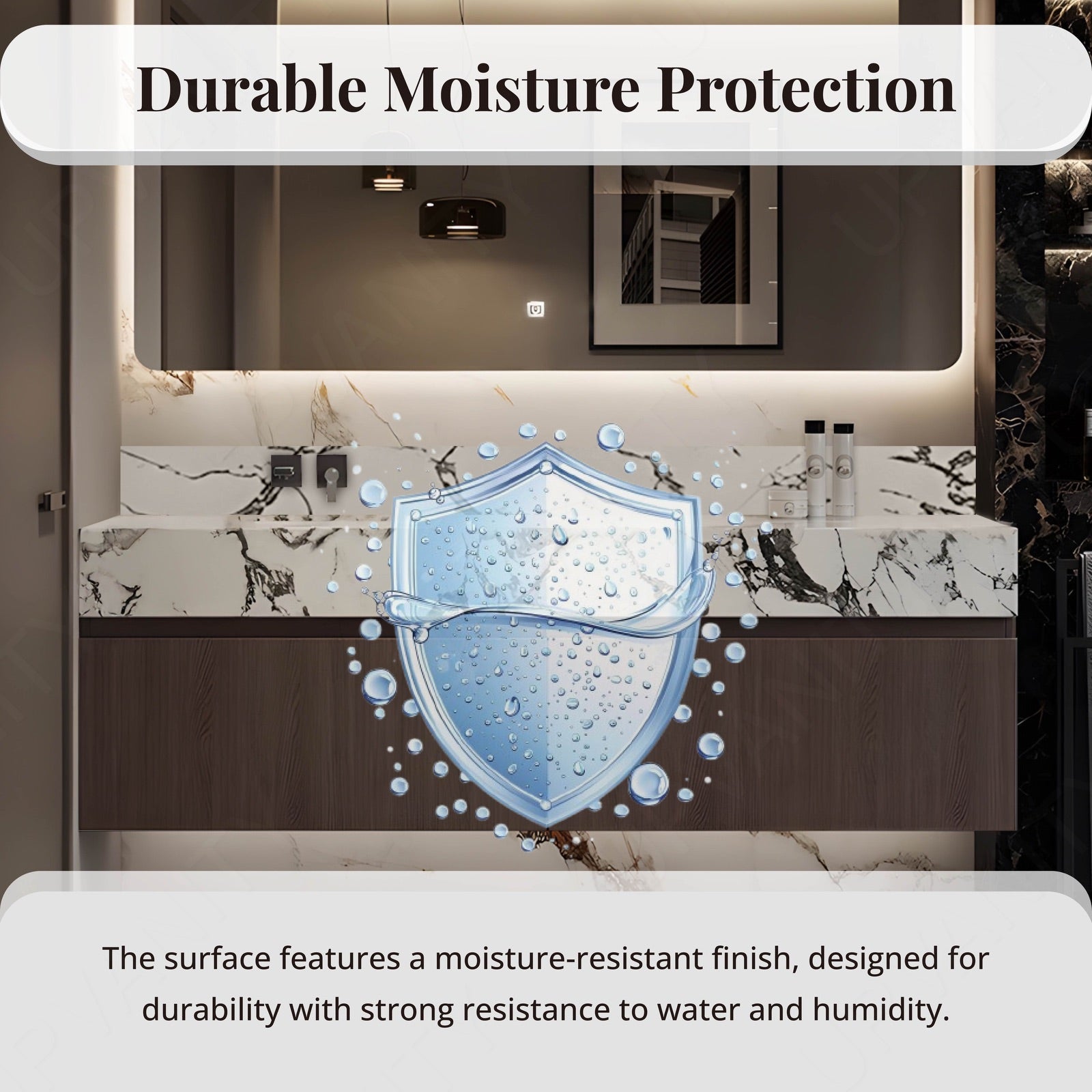 Modern Bath Vanity Set, Brown, White Slate Top, 36"- 64", Single, Floating, Smart LED Mirror