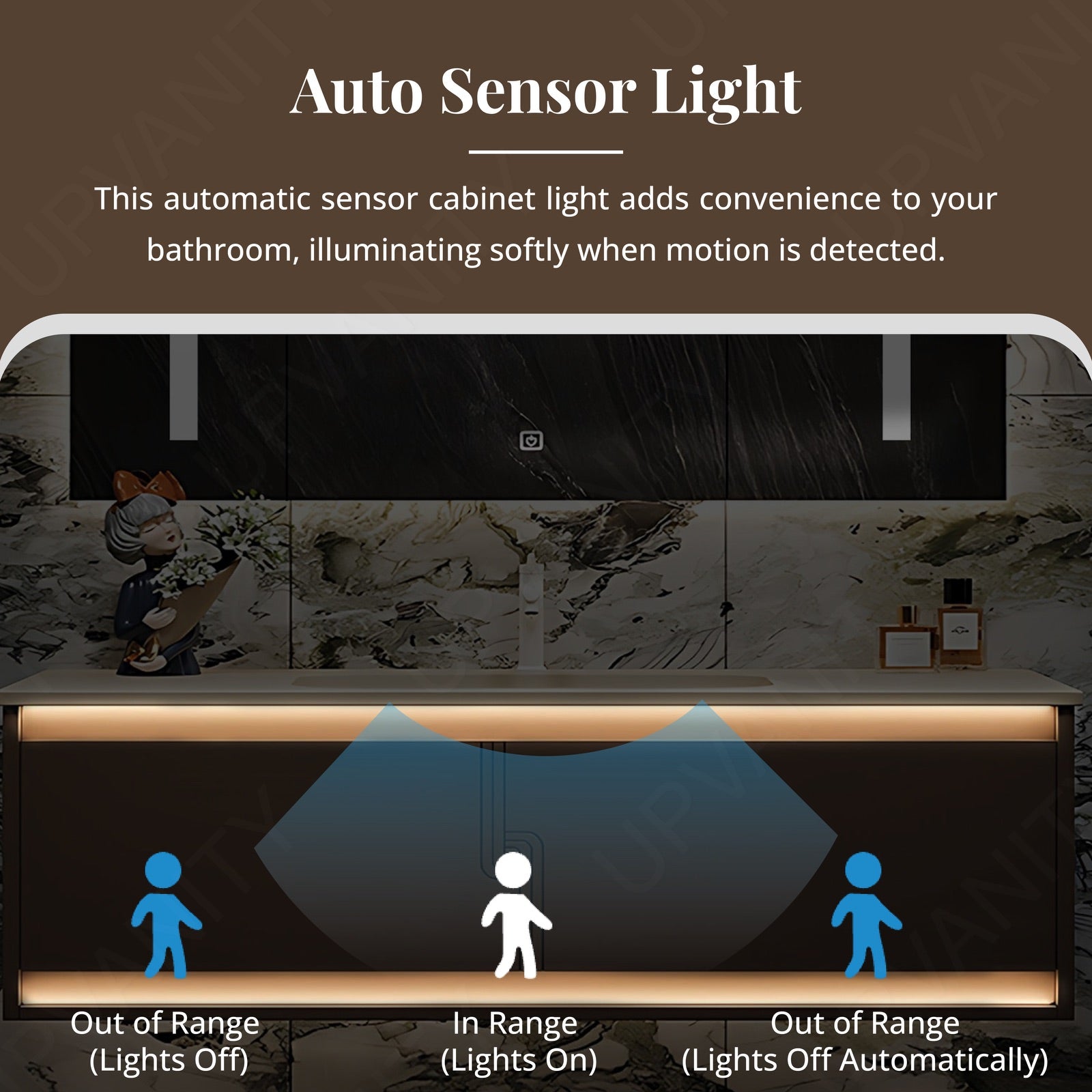 Modern Bath Vanity Set, Brown, White Slate Top, 36"- 72", Single/Double, Floating, Sensor Light, Smart LED Mirror, Rear Cabinet