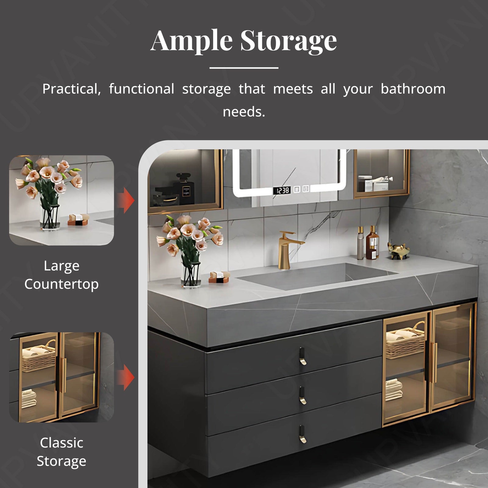 Modern Bath Vanity Set, White, Open Storage, 32"- 48", Single, Floatin