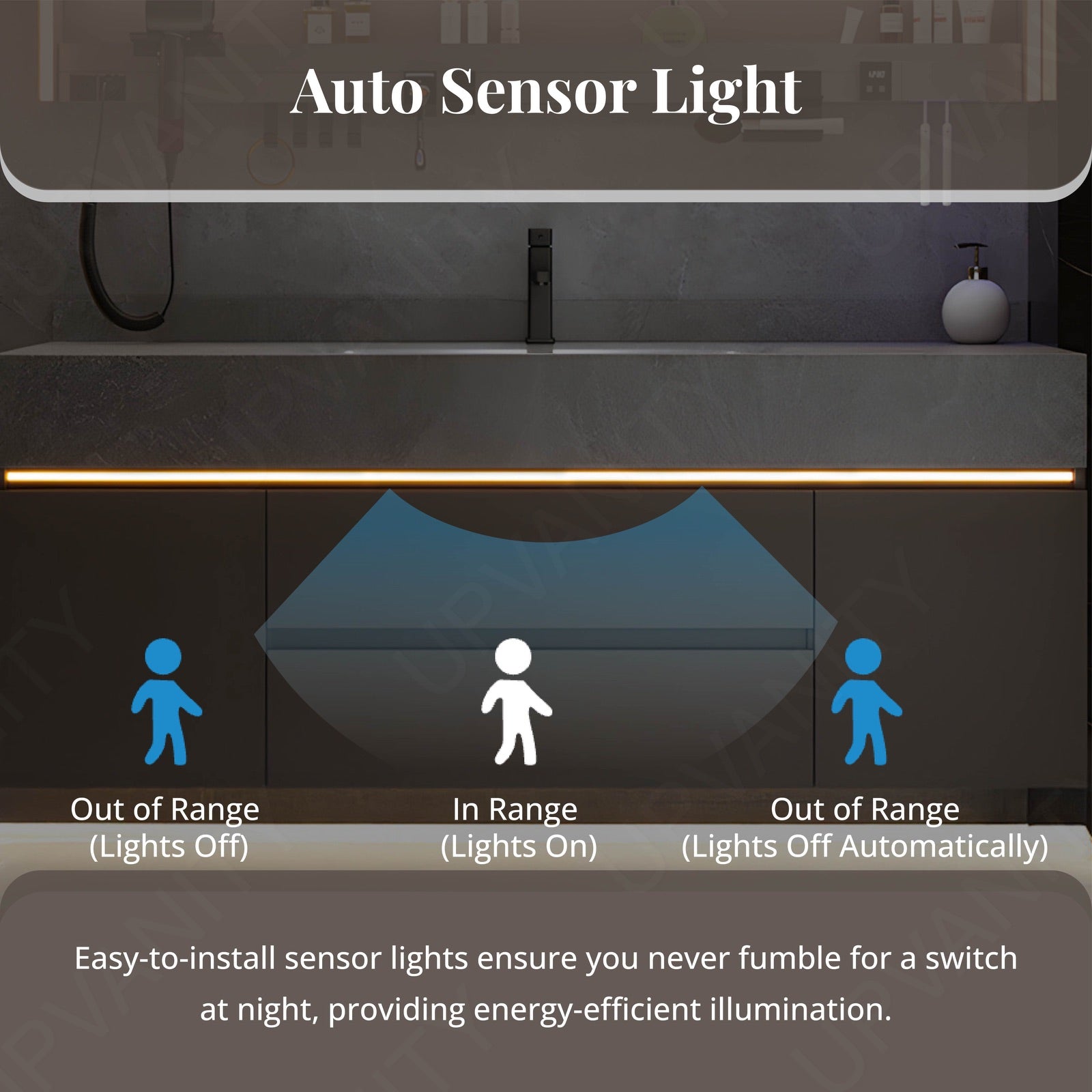 Modern Bath Vanity Set, Gray, Gray Slate Top, 40"-64", Single, Floating, Sensor Light, Smart LED Mirror, Rear Cabinet, Storage Rack
