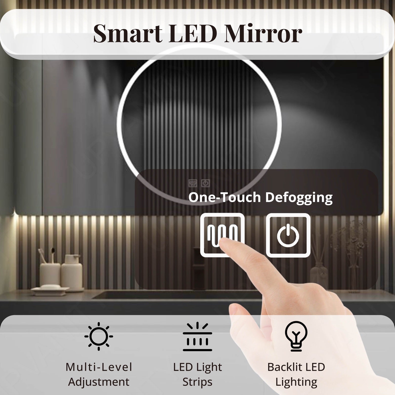 Modern Bath Vanity Set, Gray, Hidden Storage, 40"- 64", Single, Floating, Minimalist, Smart LED Mirror