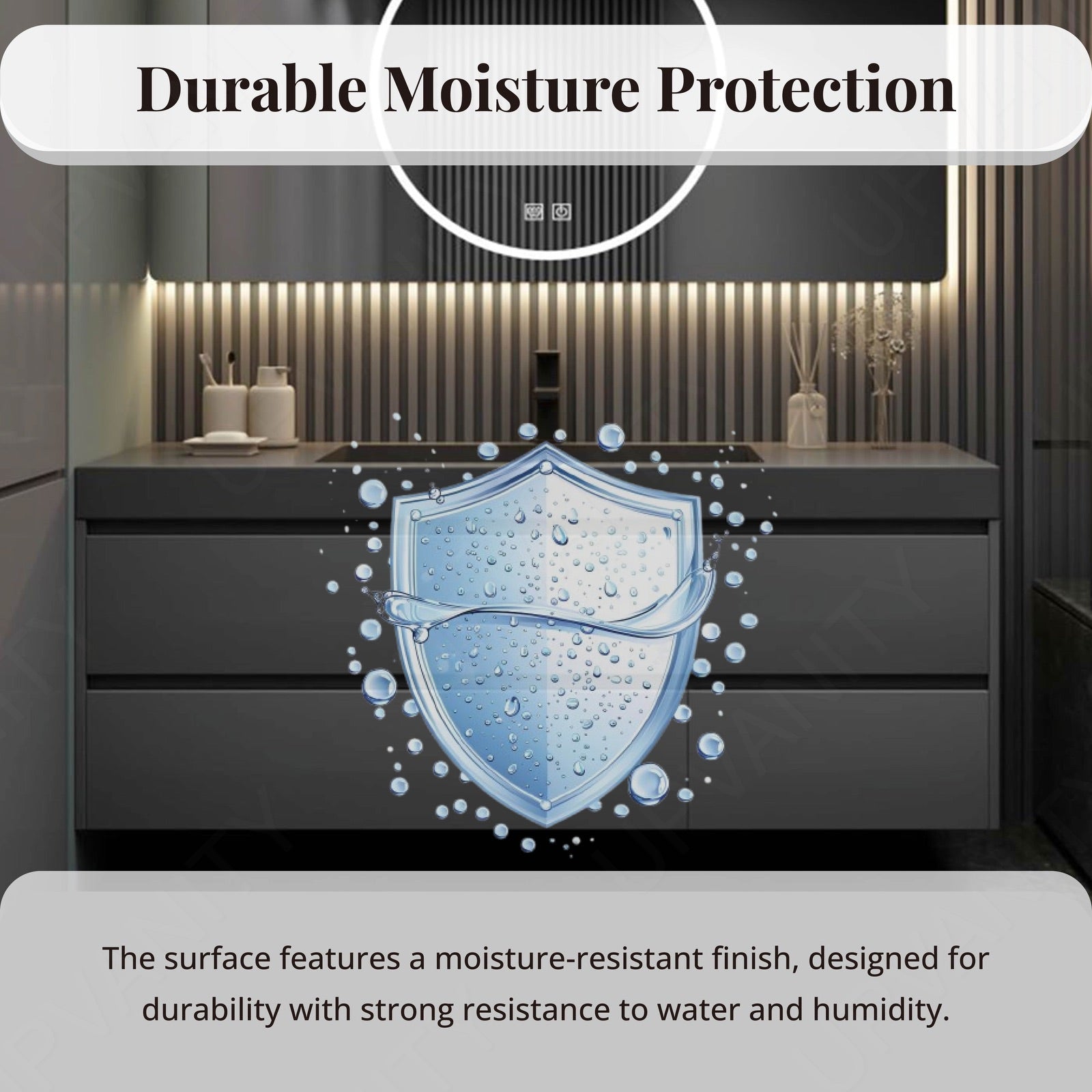 Modern Bath Vanity Set, Gray, Hidden Storage, 40"- 64", Single, Floating, Minimalist, Smart LED Mirror