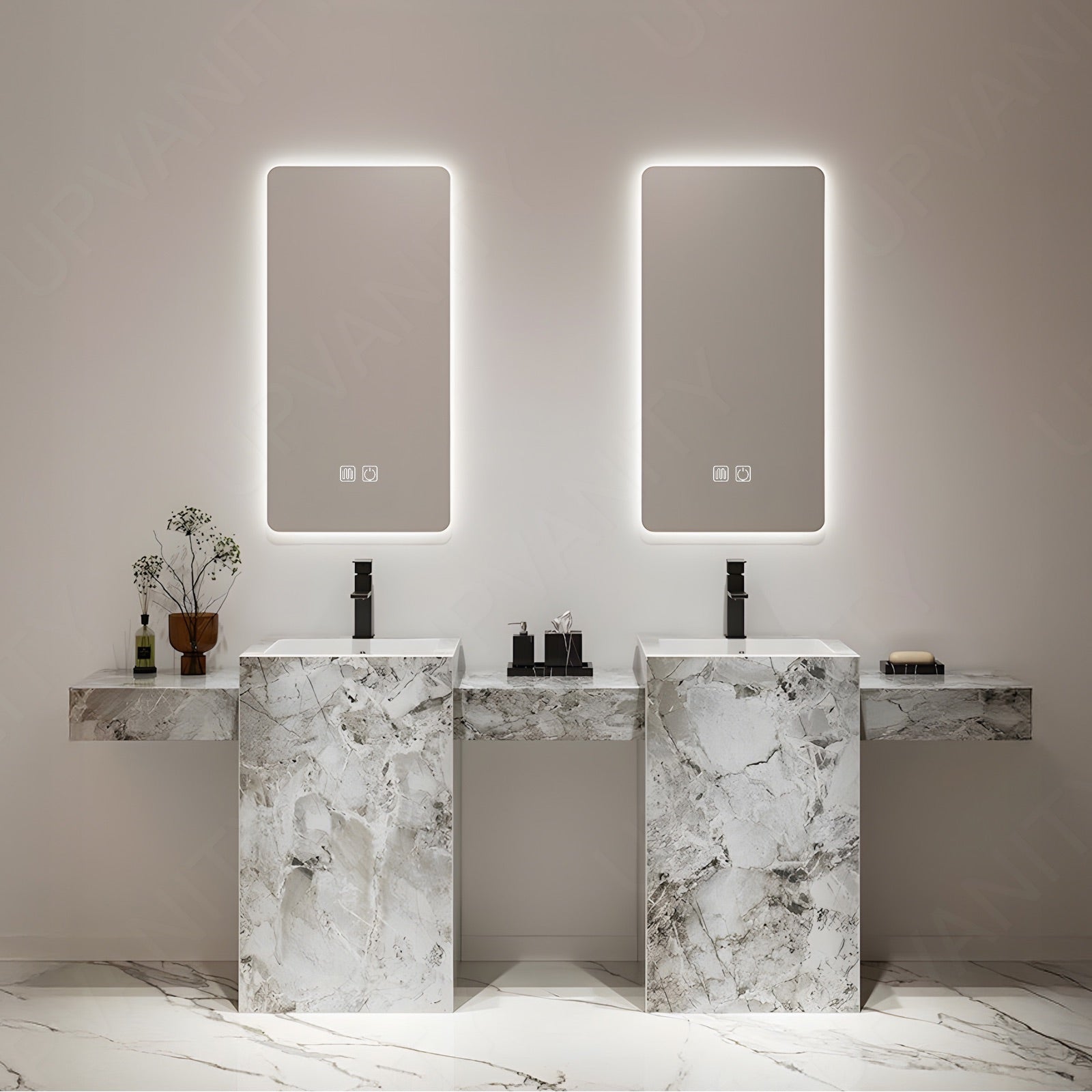 Column Vanity Modern Bath Vanity Set, Brown, Textured Column, 48