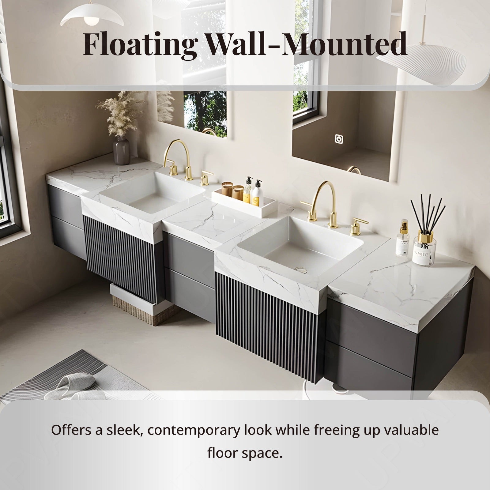 Split Vanity Elegant Bath Vanity Set, Natural, Split White Top, 52