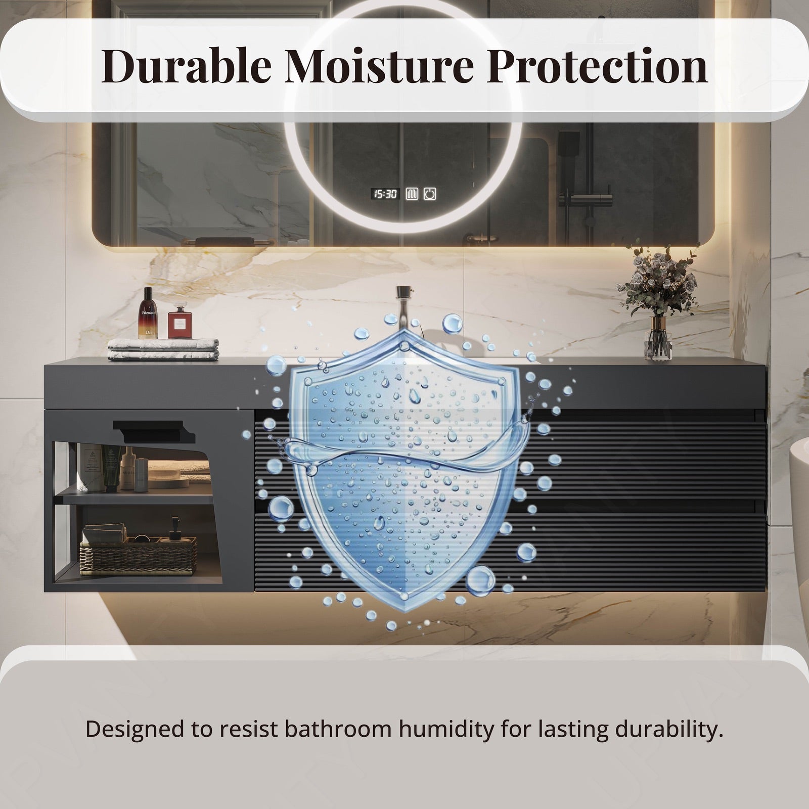 Modern Bath Vanity Set, Gray, Striped Panel, 40