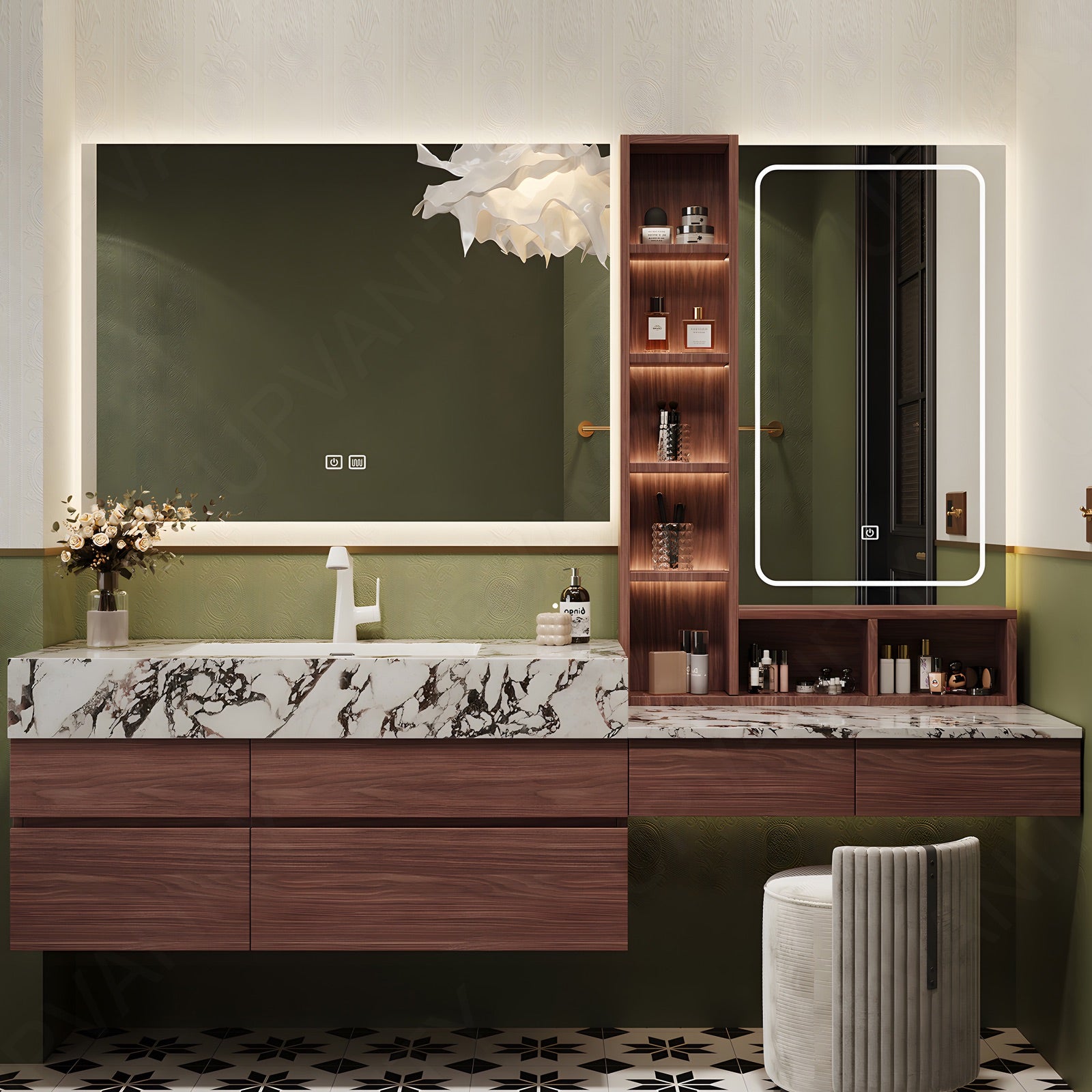 Modern Bath Vanity Set, Gray, Striped Panel, 32