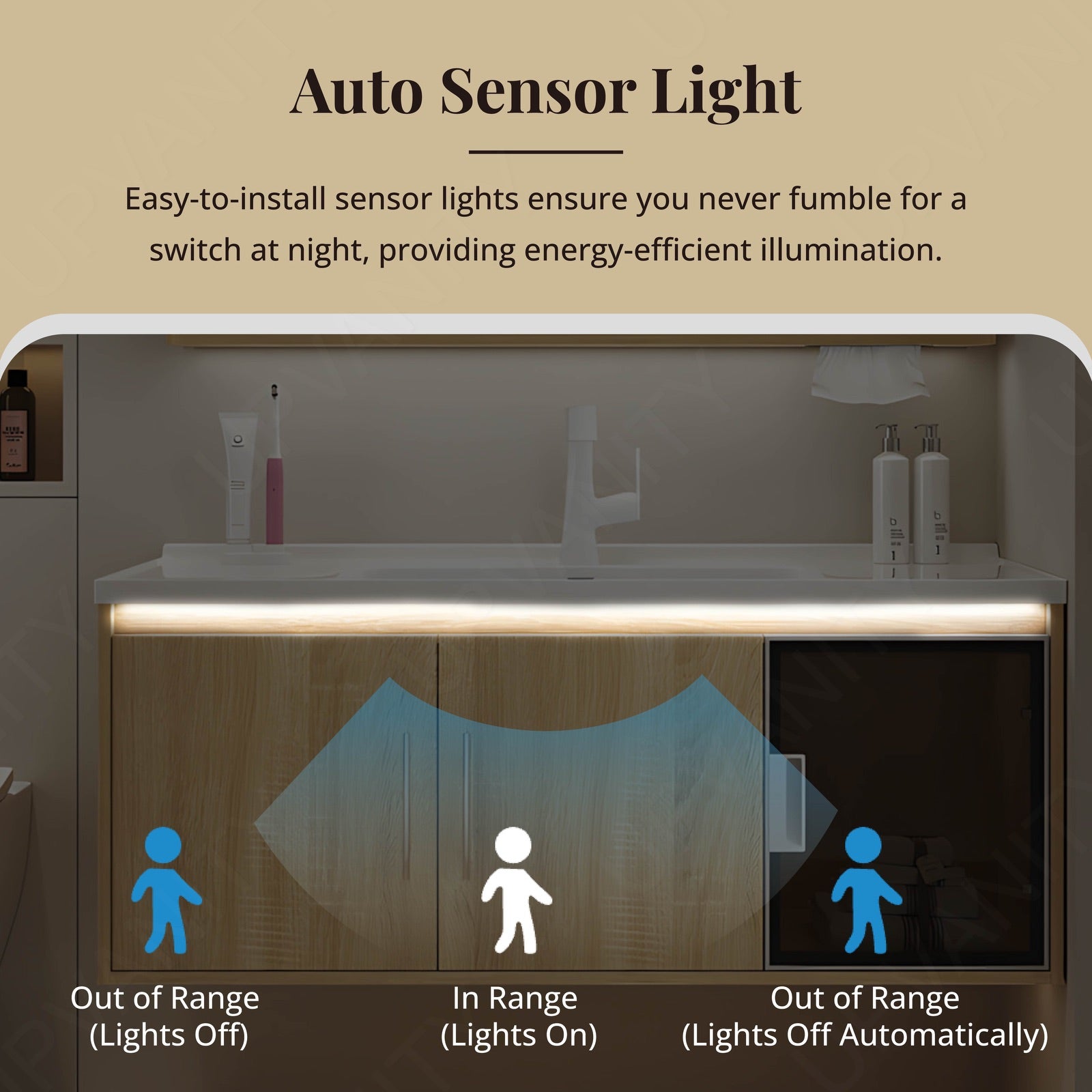 Modern Bath Vanity Set, Natural, Glass Door, 40"-64", Single, Floating, Sensor Light, Smart LED Mirror, Side/Rear Cabinet