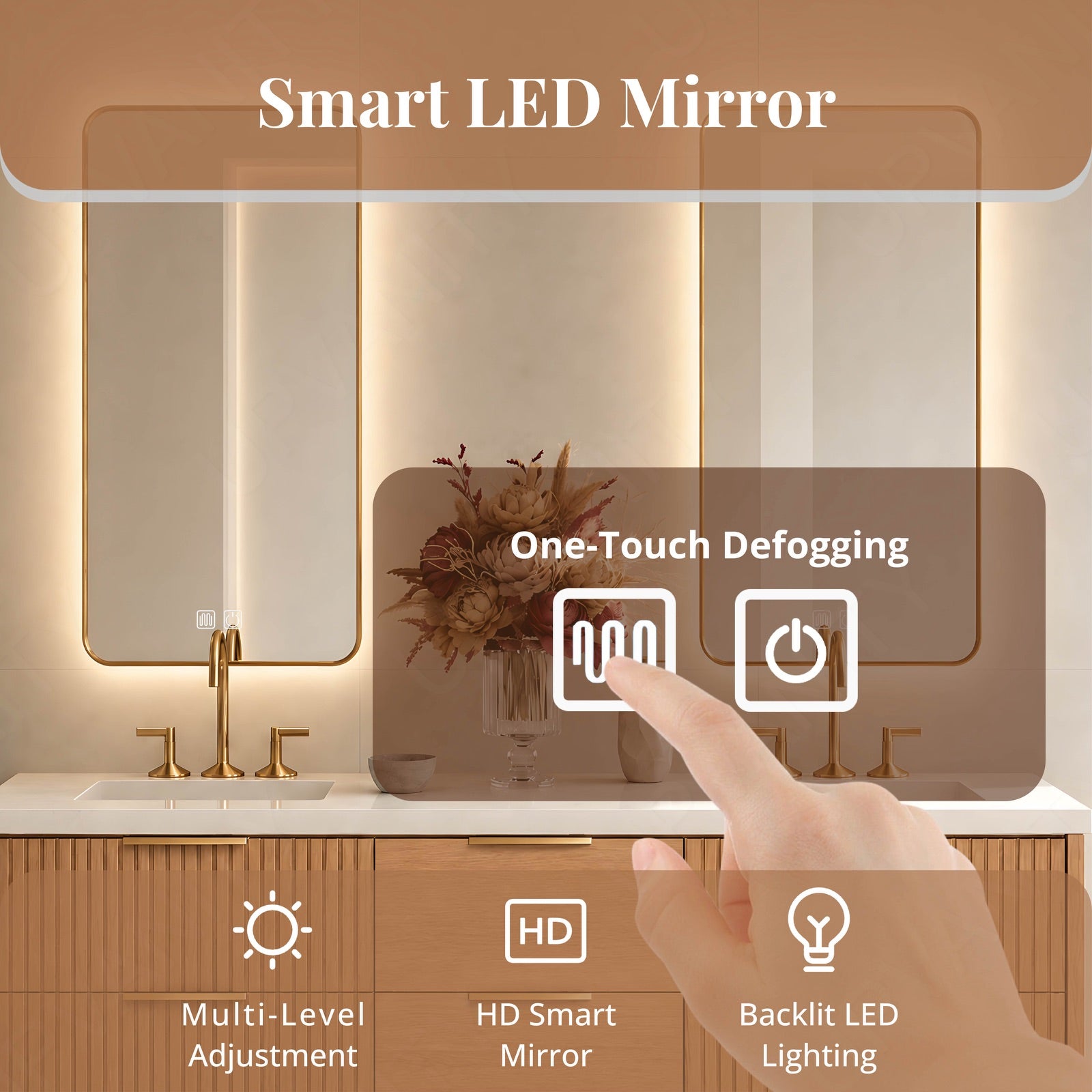 Modern Bath Vanity Set, Natural Oak, White Slate Top, 56"-78", Double, Floating, Fluted Panel, Dual Smart LED Mirror