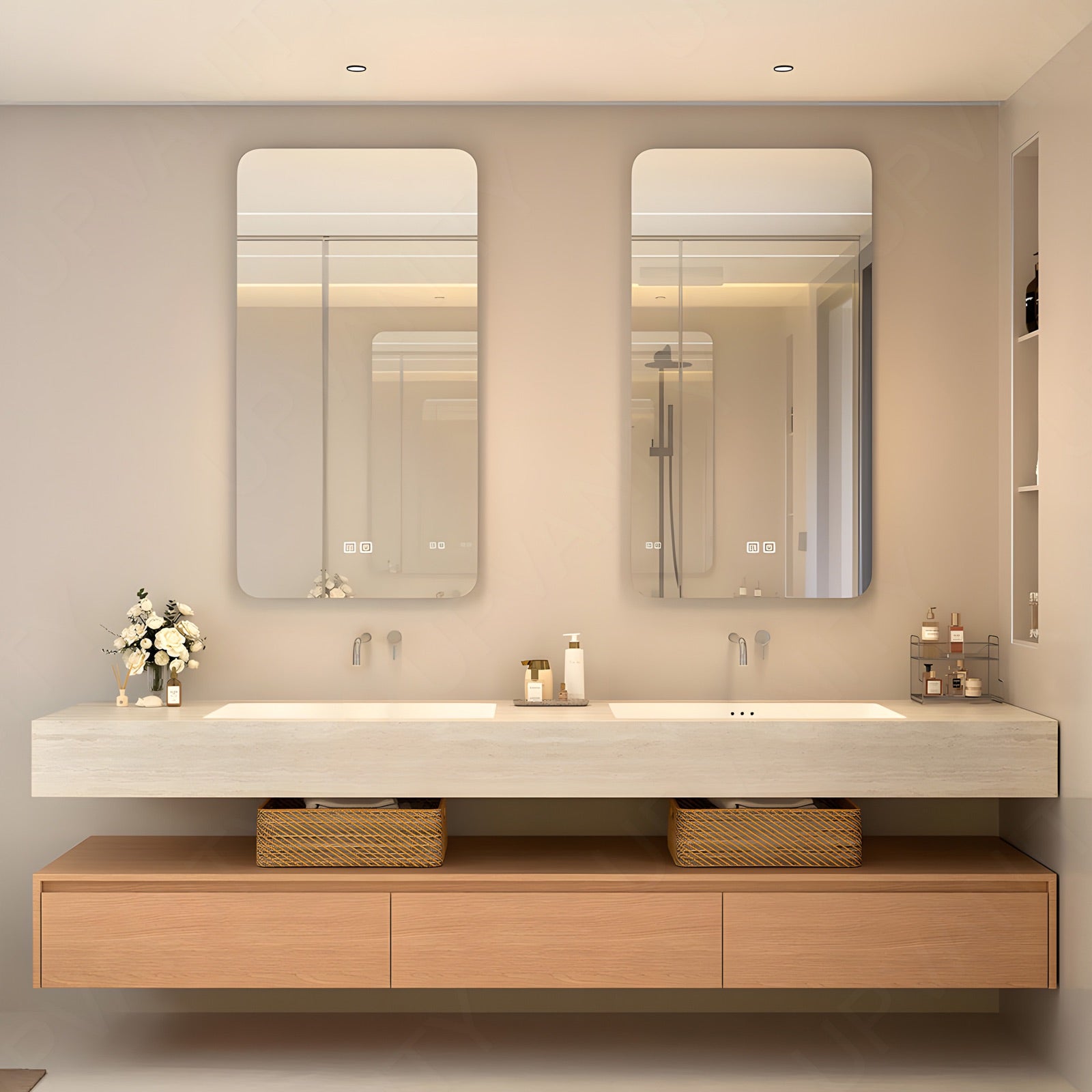 Split Vanity Modern Bath Vanity Set, Black, Split White Top, 52
