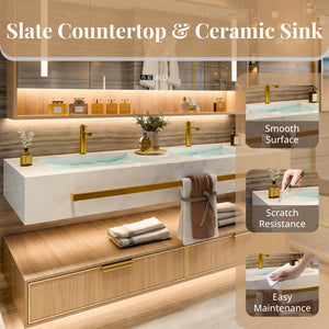 Modern Bath Vanity Set, Natural, Split White Top, 32