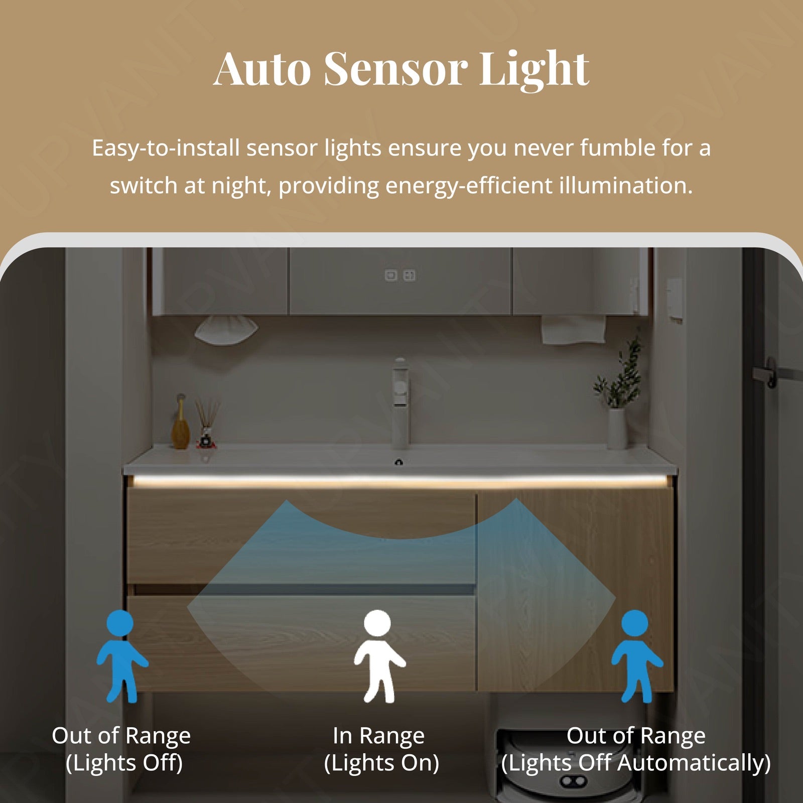 Modern Bath Vanity Set, Natural, White Slate Top, 36"-48", Single, Floating, Sensor Light, Smart LED Mirror, Rear Cabinet