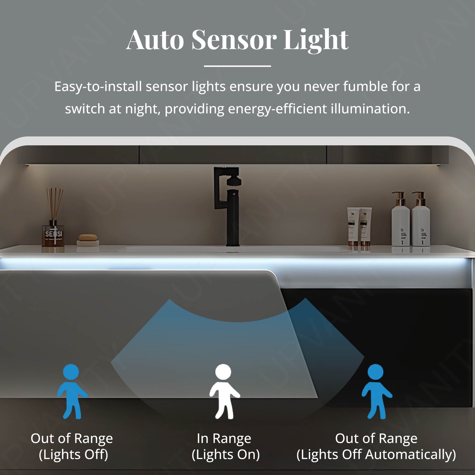 Modern Bath Vanity Set, White, Black Accents, 32"- 48", Single, Floating, Smart LED Mirror, Rear Cabinet