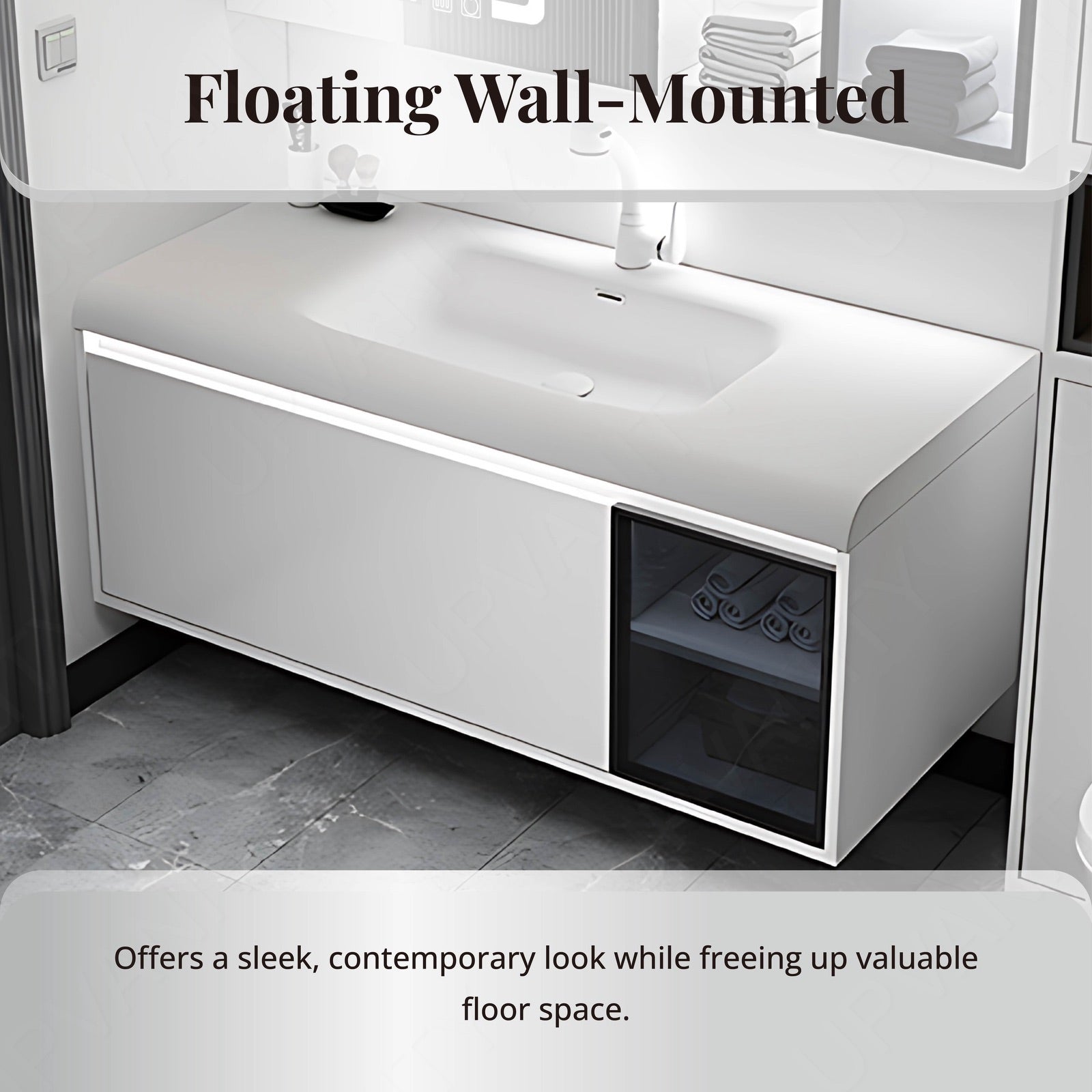 Elegant Bath Vanity Set, White, Black Accents, 48"- 72", Single, Float