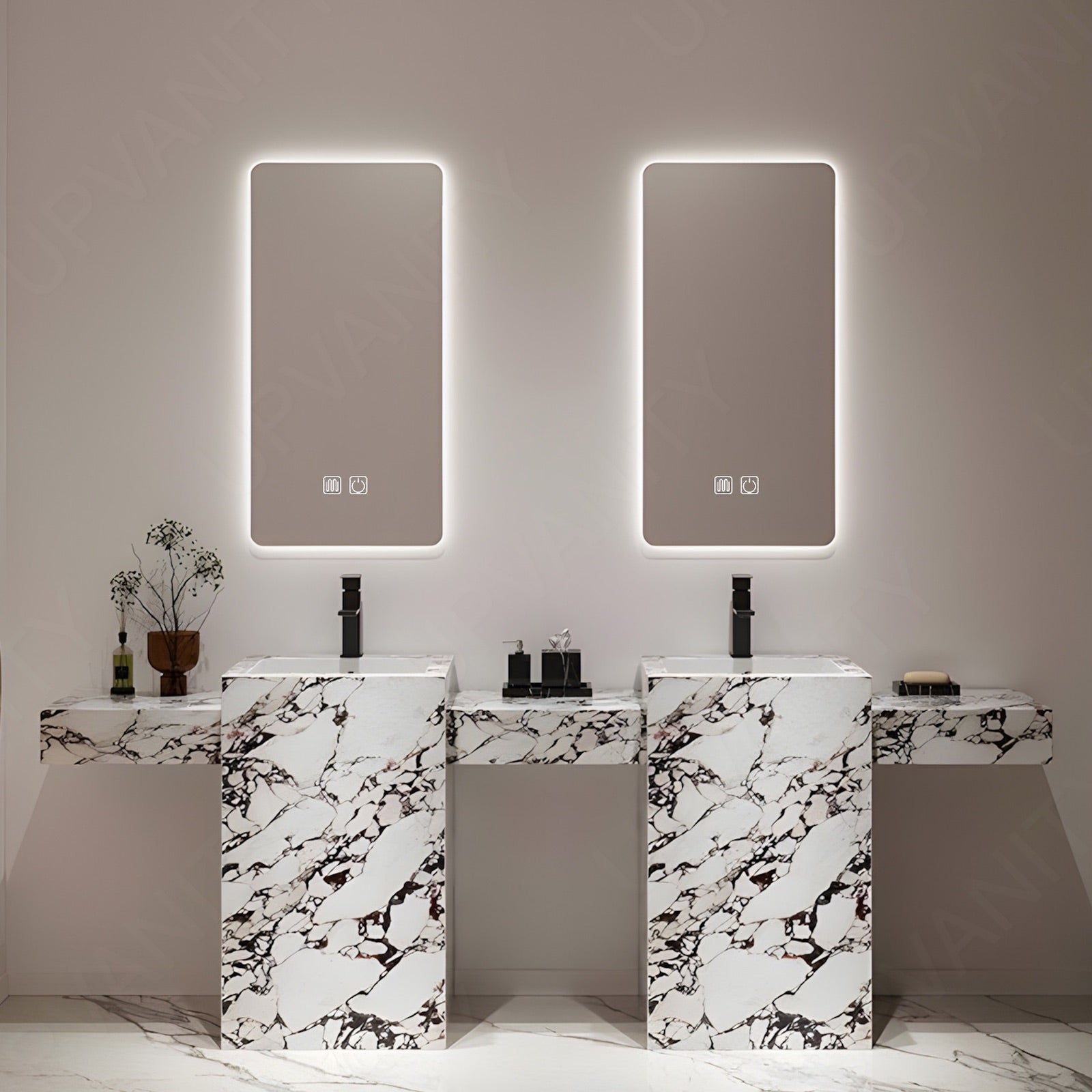 Column Vanity Modern Bath Vanity Set, Gray, Marble Textured Column, 72