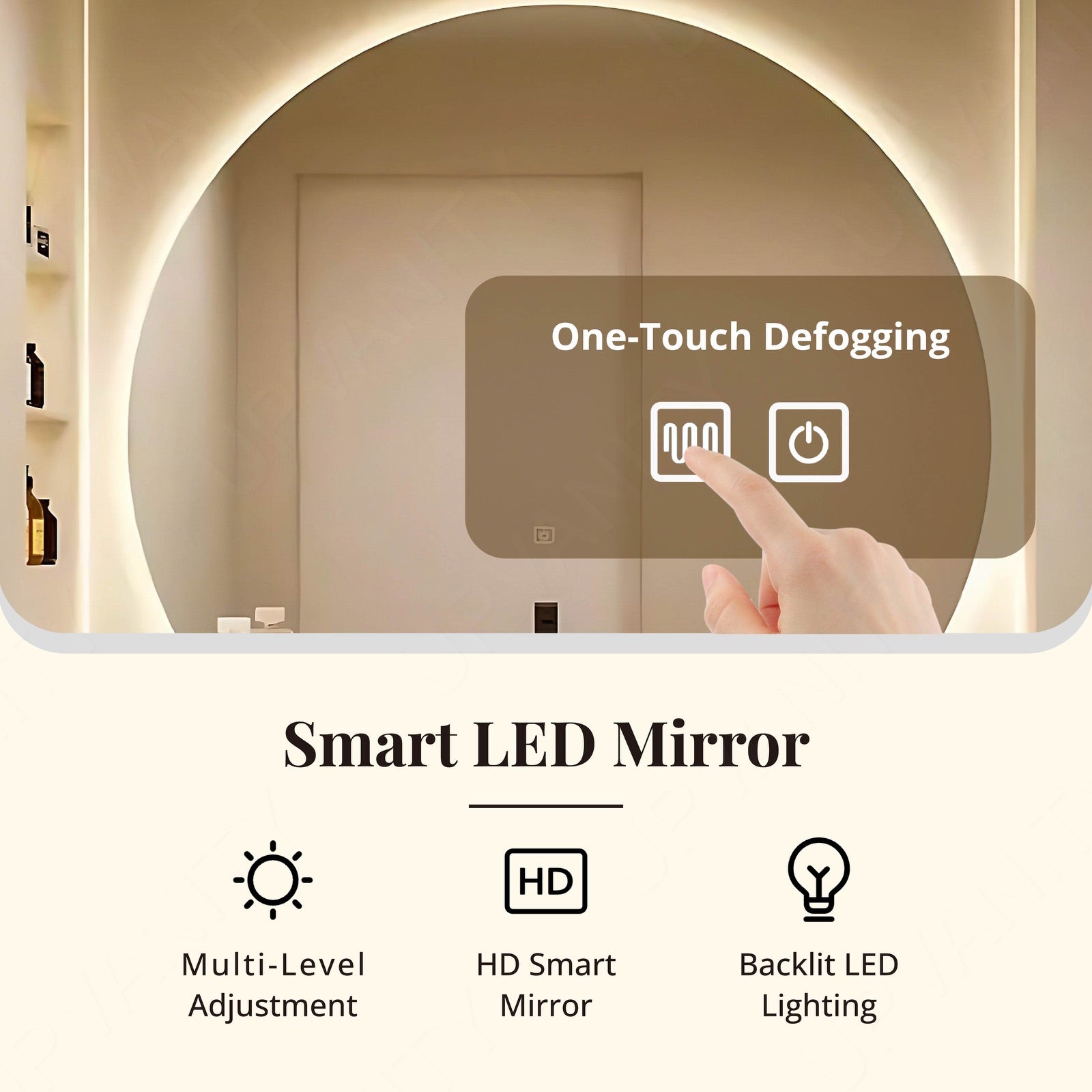 Modern Bath Vanity Set, White, Open Storage, 40"- 64", Single, Floating, Round Smart LED Mirror